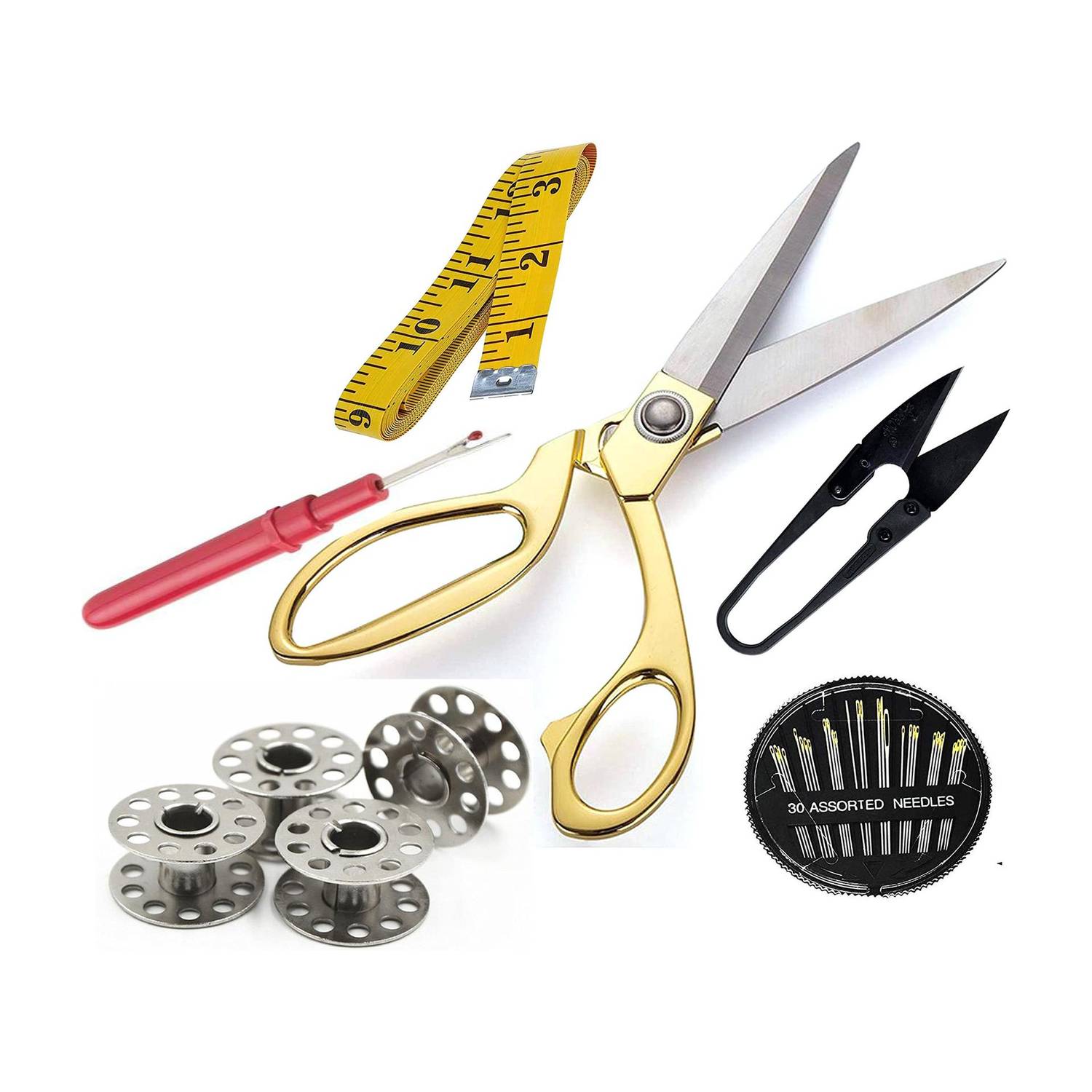 IKIS Sewing Kit - 6 in 1 - Sewing Kit - Scissors/Seam Ripper/Measuring Tape/Thread Cutter/Bobbins/Needle Sewing Kit