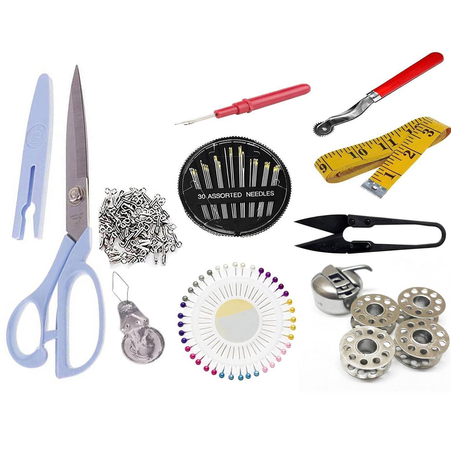 IKIS Sewing Kit - 11 in 1- Thread Cutter/Sewing Needles/Seam Ripper/Tracing Wheel/Measuring Tape / Scissors Sewing Kit