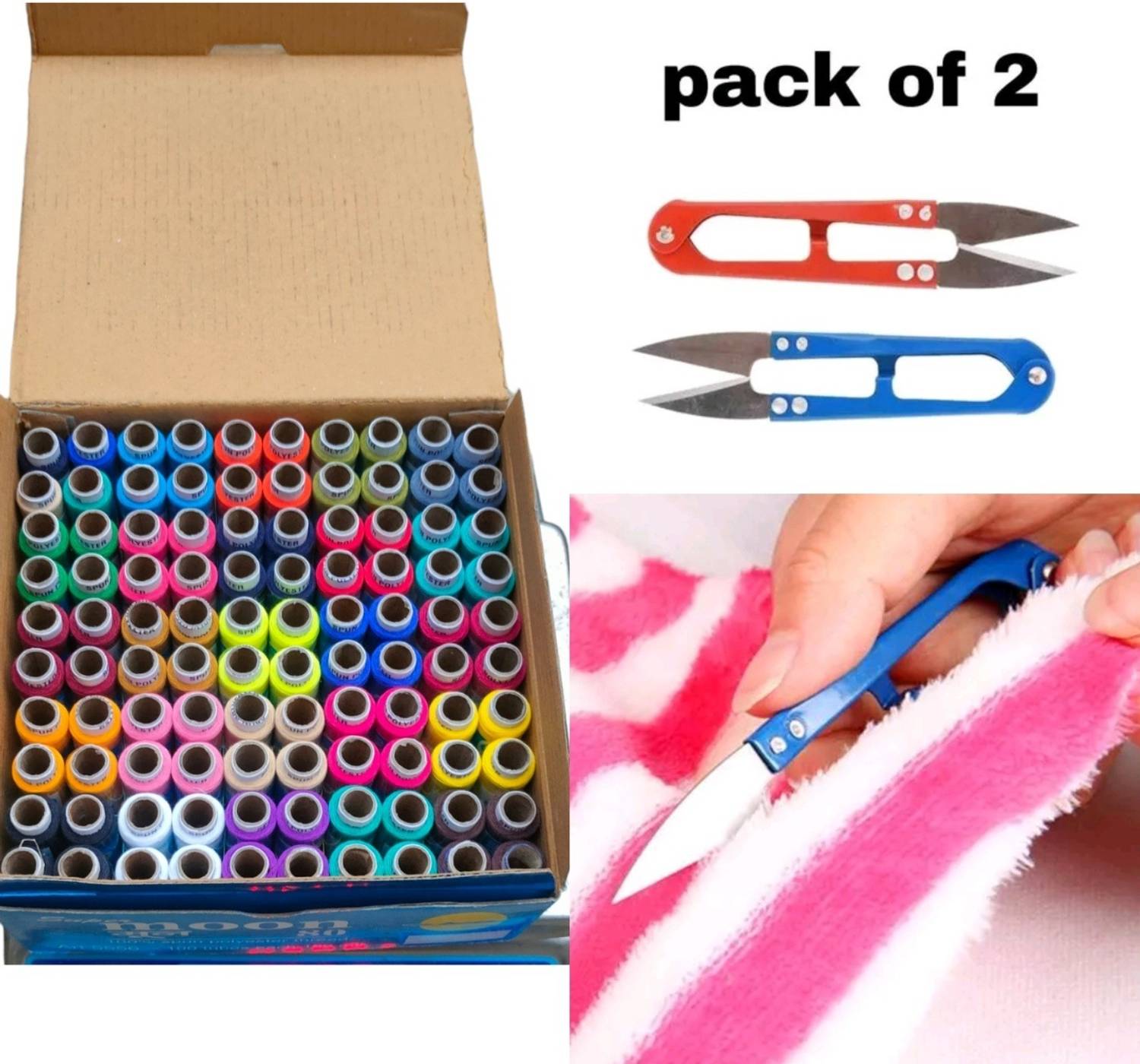 HouseOfCommon Multicolor Thread (100 pcs) with 2 Thread Cutter Sewing Kit