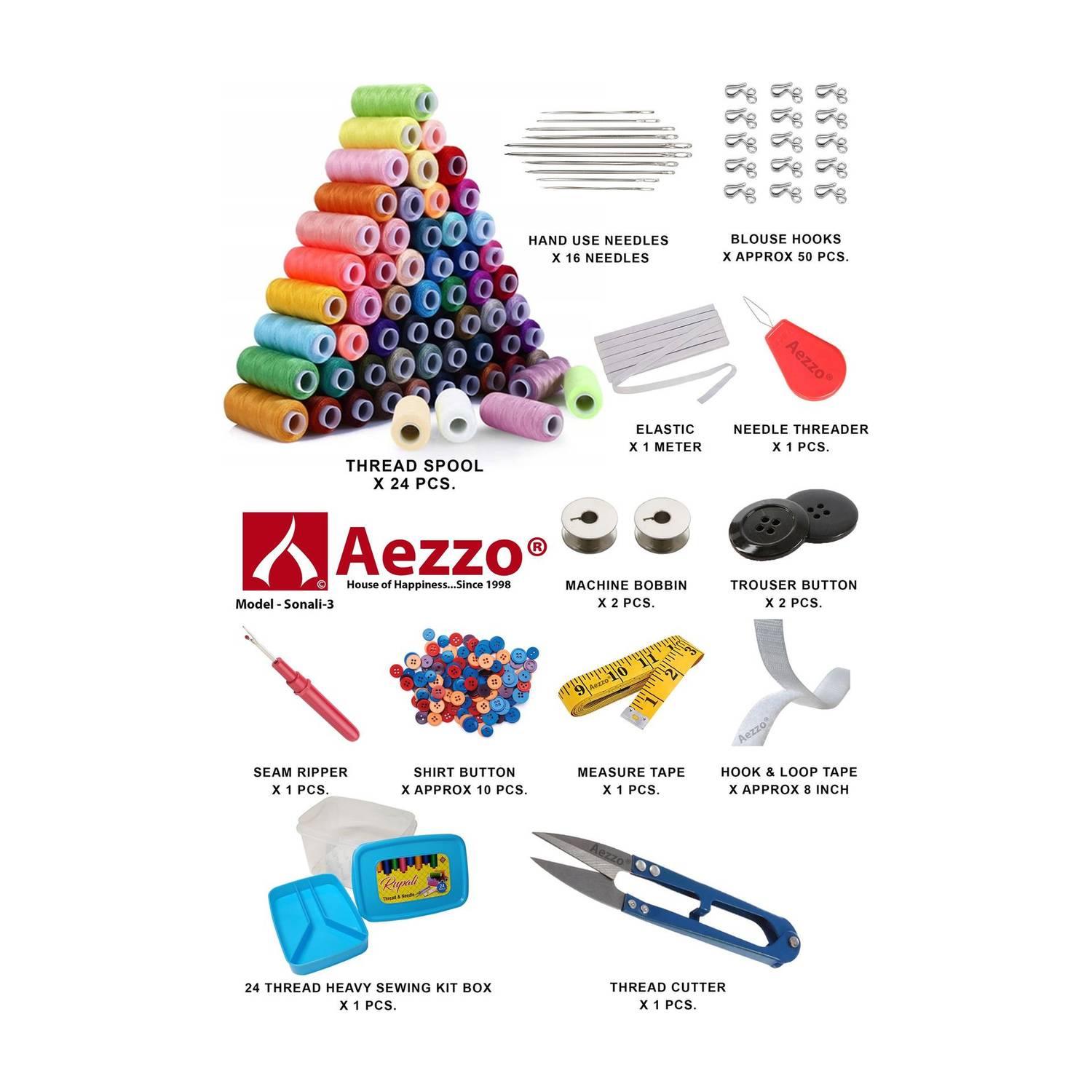 Aezzo Double Layer Multipurpose Tailoring Sewing Kit Set Box with 14 Accessories. Sewing Kit