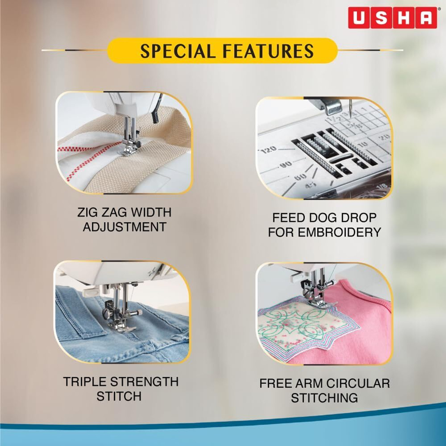 Image of USHA Janome Stitch Magic Electric Sewing Machine with kit Electric Sewing Machine 23 built-in stitches 860 SPM White and Blue