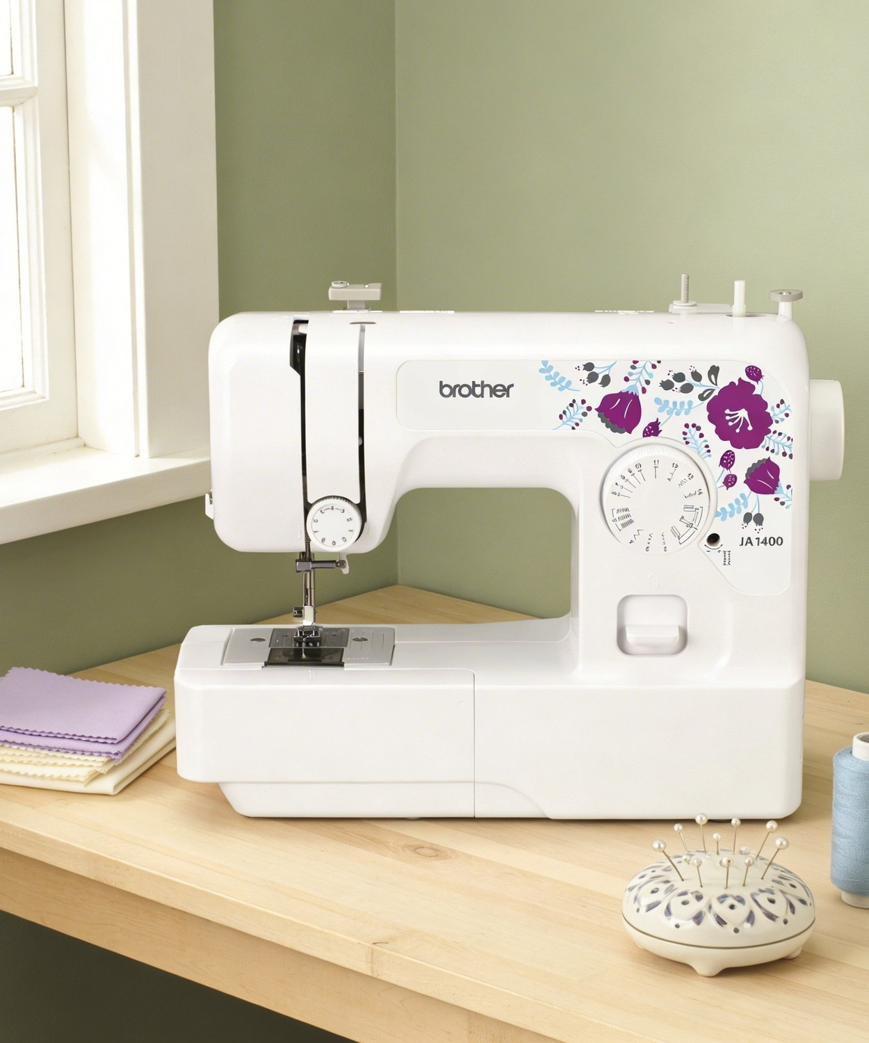 Image of brother JA 1400 Electric Sewing Machine 14 built-in stitches 750 spm 2 Year Warranty White