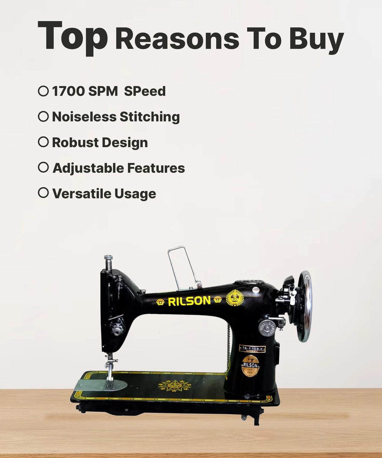 Image of Rilson Ta-1 / UMBRELLA /BIG /DOMESTIC SEWING MACHINE WITH FULL SHUTTLE Manual Sewing Machine 1700 built-in stitches 2400 SPM Black