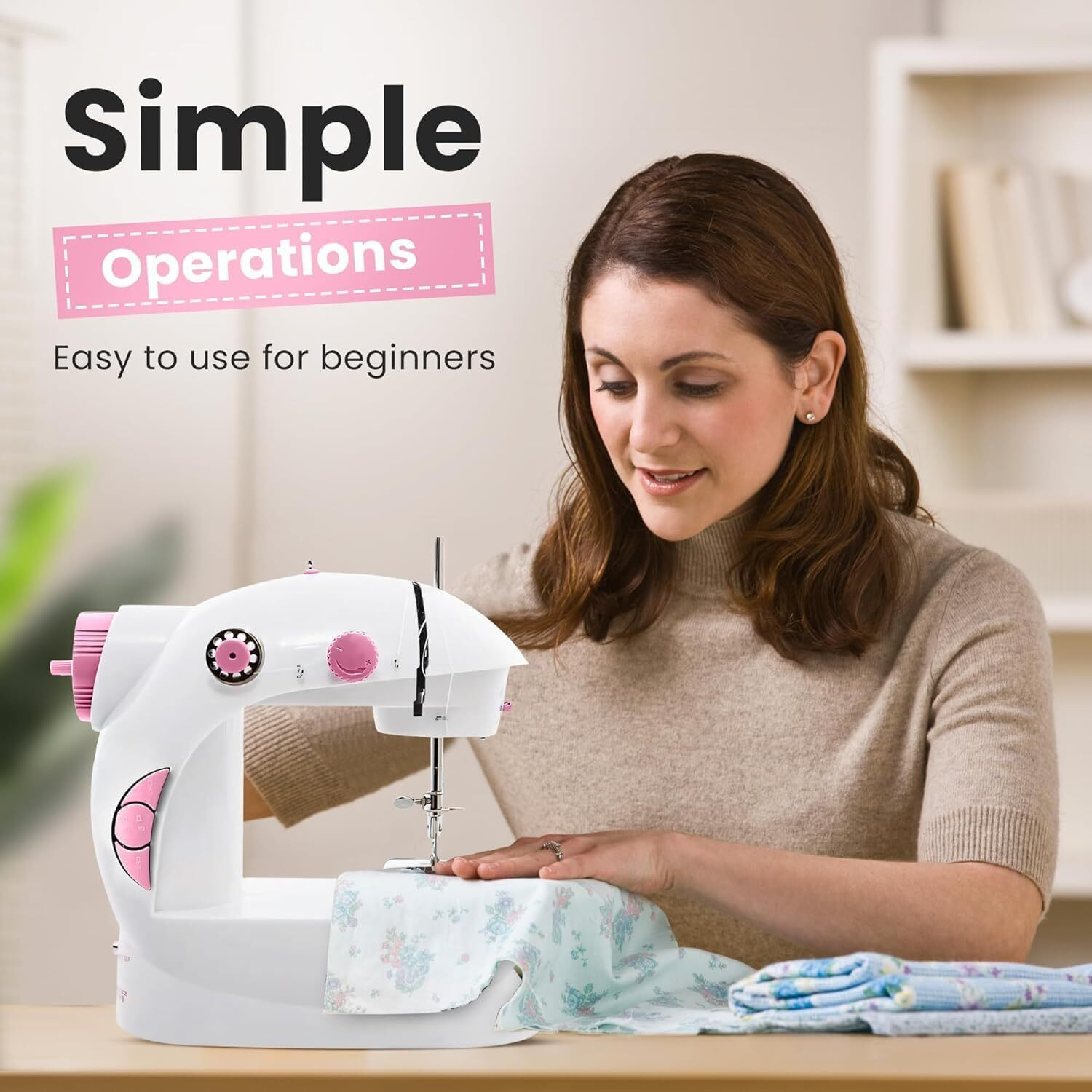 Image of Kiwilon mini sewing machine | swing sewing machine | stitching machine | silai machines Electric Sewing Machine 2 built-in stitches 100 SPM pink mini sewing machine hand | silai machine