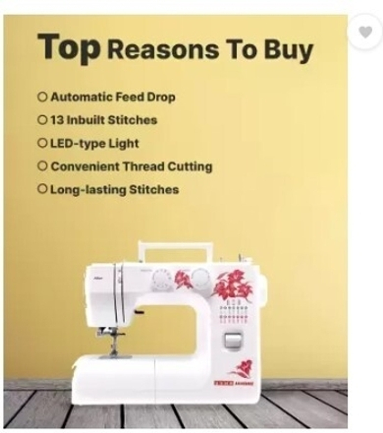 Image of USHA ALLURE DLX AUTOMATIC SEWING MACHINE Electric Sewing Machine 21 built-in stitches 860 SPM White