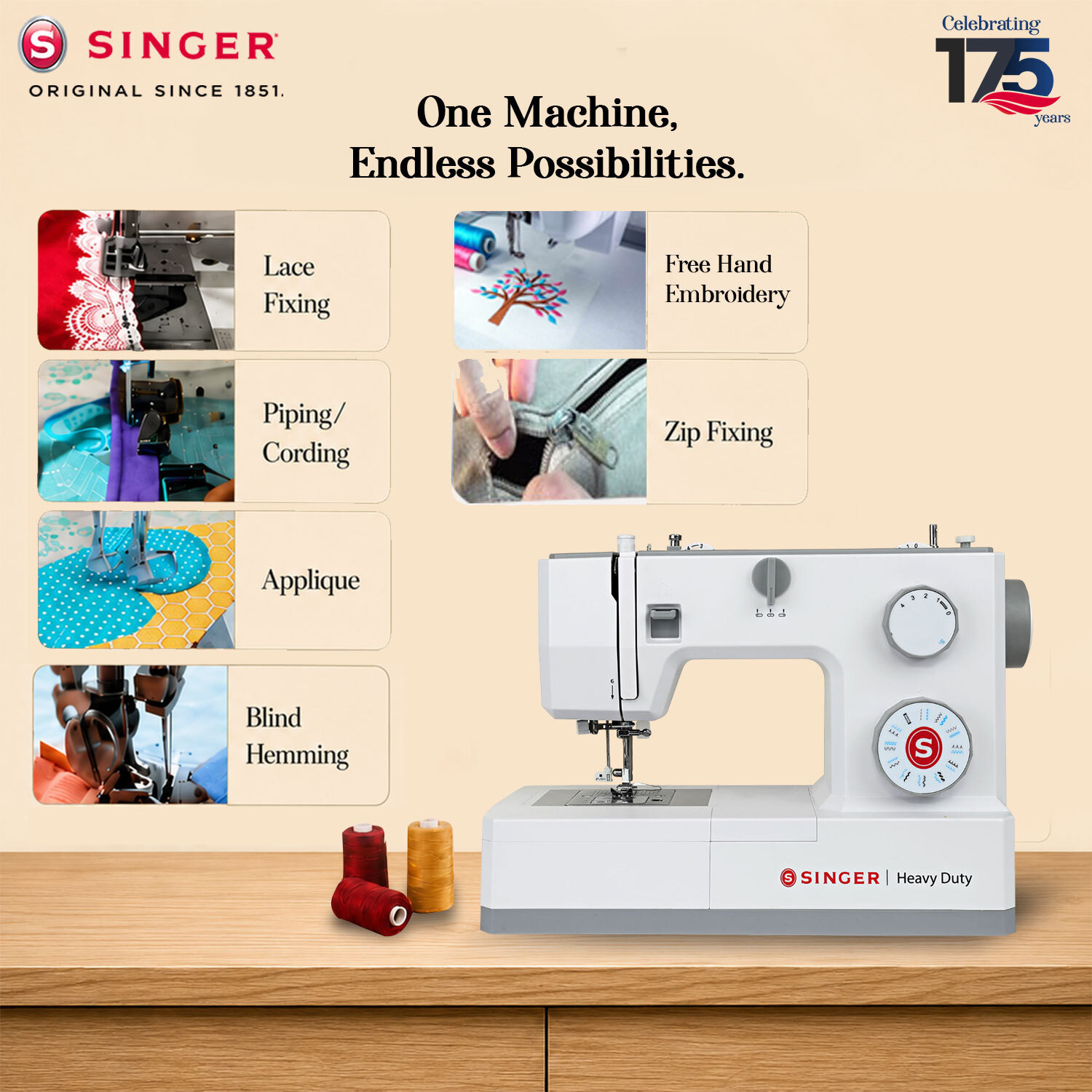 Image of SINGER 4323 BLDC Electric Sewing Machine 23 built-in stitches 804 SPM 2 Year Warranty Grey