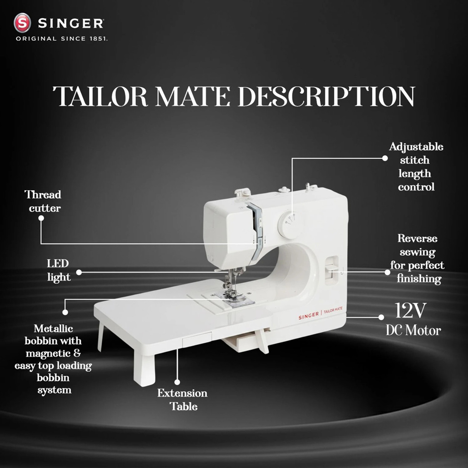 Image of SINGER Tailor Mate Straight Stitch (Alternative for Black Manual Straight Stitch) Electric Sewing Machine 1 built-in stitches 425 SPM 1 Year Warranty White