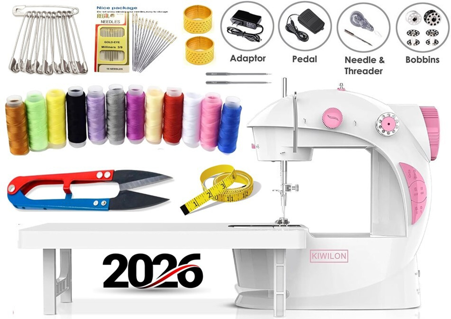 Image of Kiwilon mini sewing machine | swing sewing machine | stitching machine | silai machines Electric Sewing Machine 2 built-in stitches 100 SPM pink mini sewing machine hand | silai machine