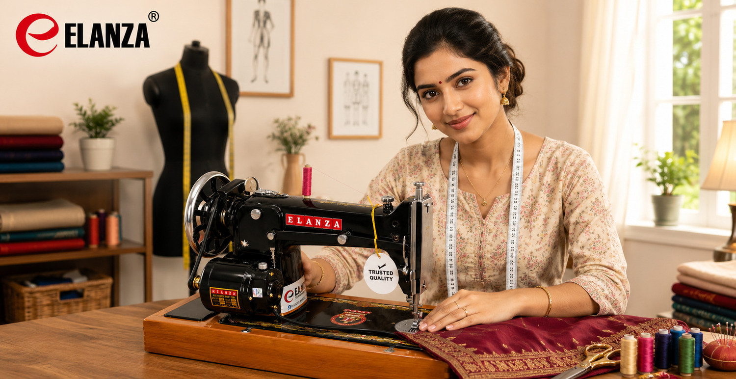 Image of Elanza 95-T10 /UMBRELLA /BIG /HEAVY DUTY Motorized With Wooden Base And Tool Box Electric Sewing Machine 1 built-in stitches 3800 SPM Multicolor