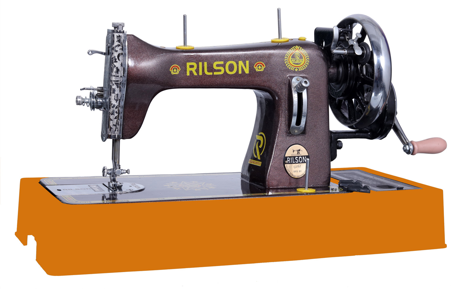 Image of Rilson DOMESTIC DELUXE MODEL SEWING MACHINE WITH WOODEN BASE AND HAND ATTACHMENT Manual Sewing Machine 1 built-in stitches 1800 SPM COPPER