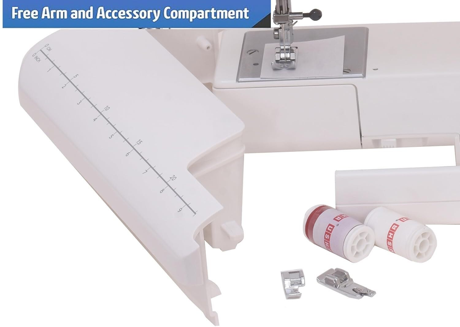 Image of USHA Janome Stitch Magic Electric Sewing Machine with kit Electric Sewing Machine 23 built-in stitches 860 SPM White and Blue