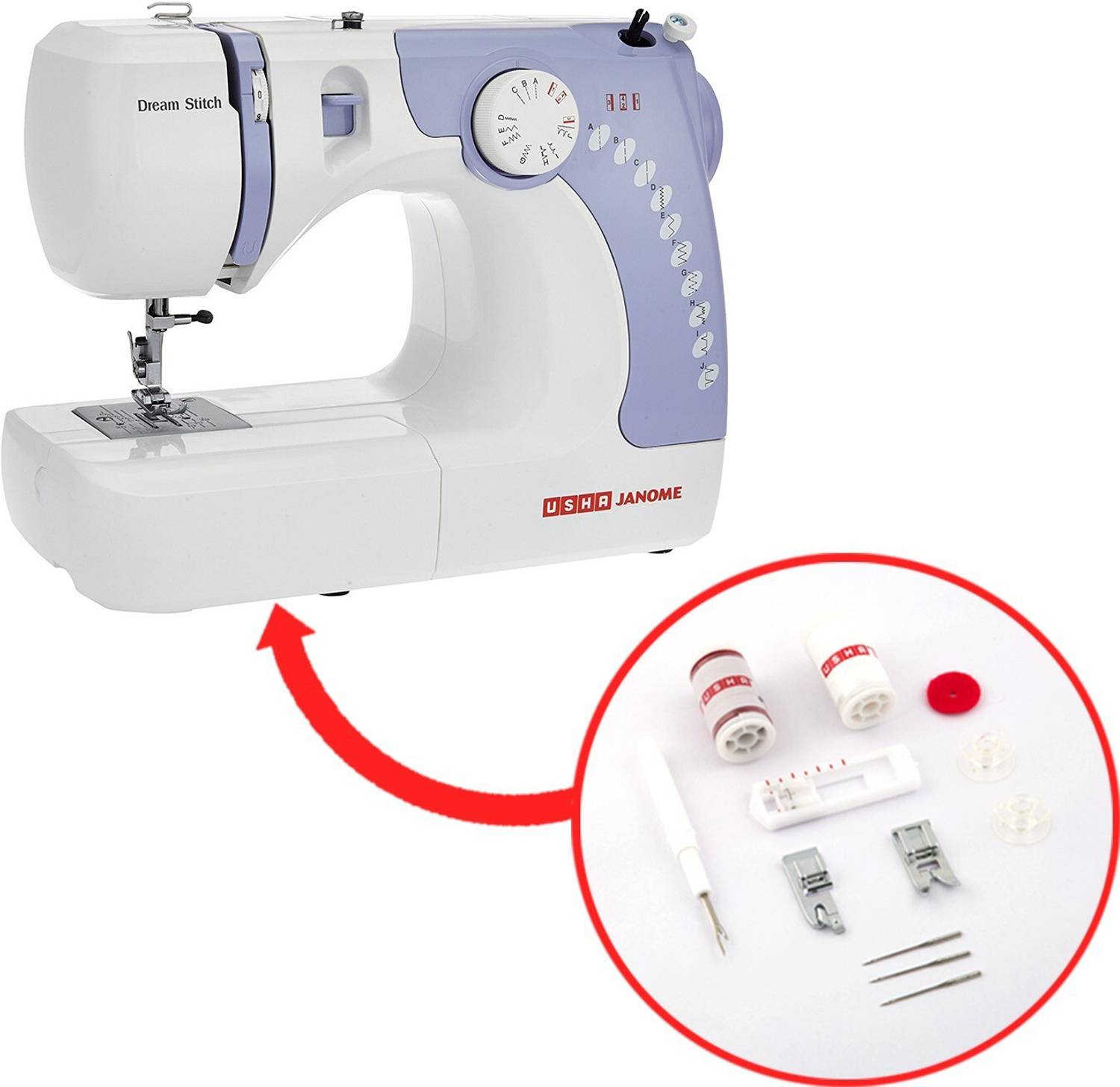 USHA Dream Stitch Electric Sewing Machine 7 Stitches 550 spm White - Image 2