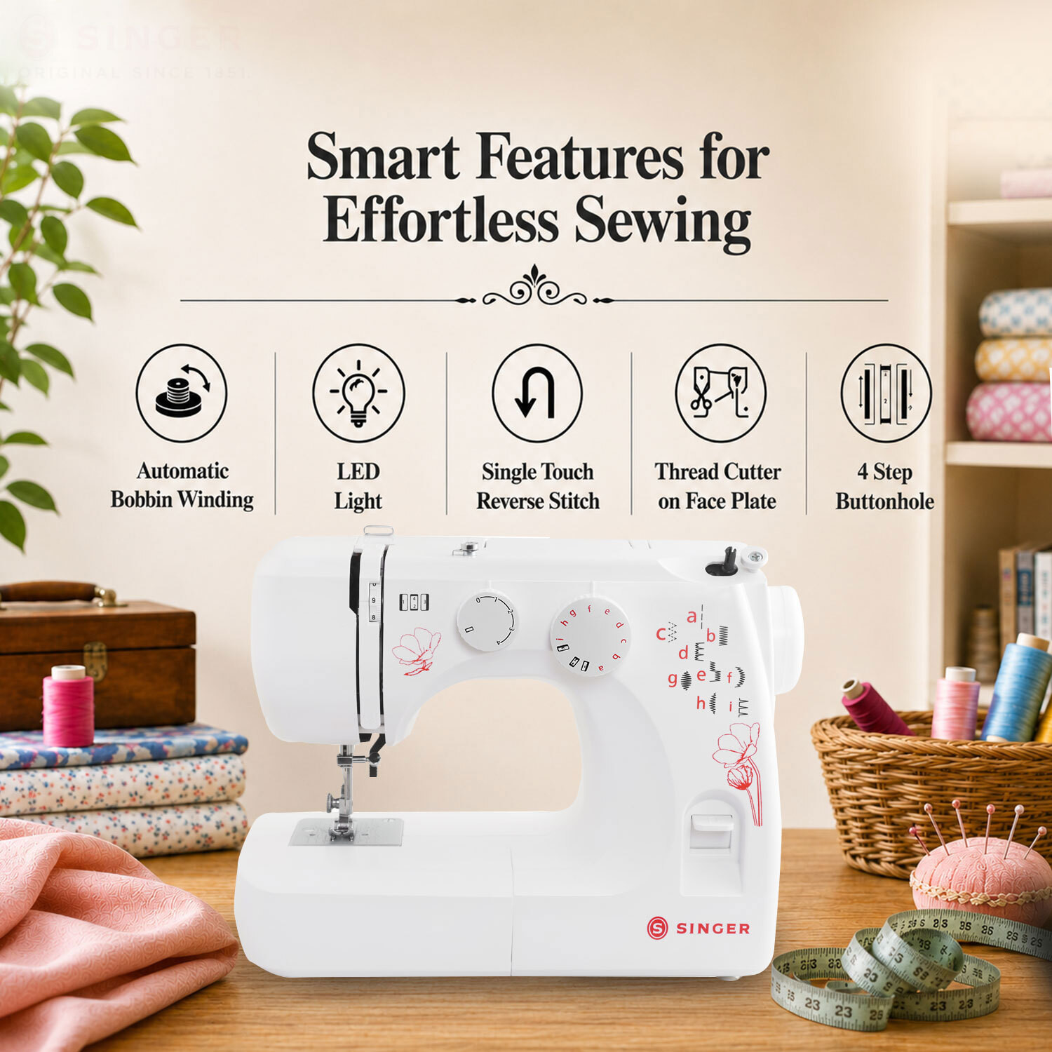 Image of SINGER FM 1310 Electric Sewing Machine 8 built-in stitches 803 SPM 2 Year Warranty White