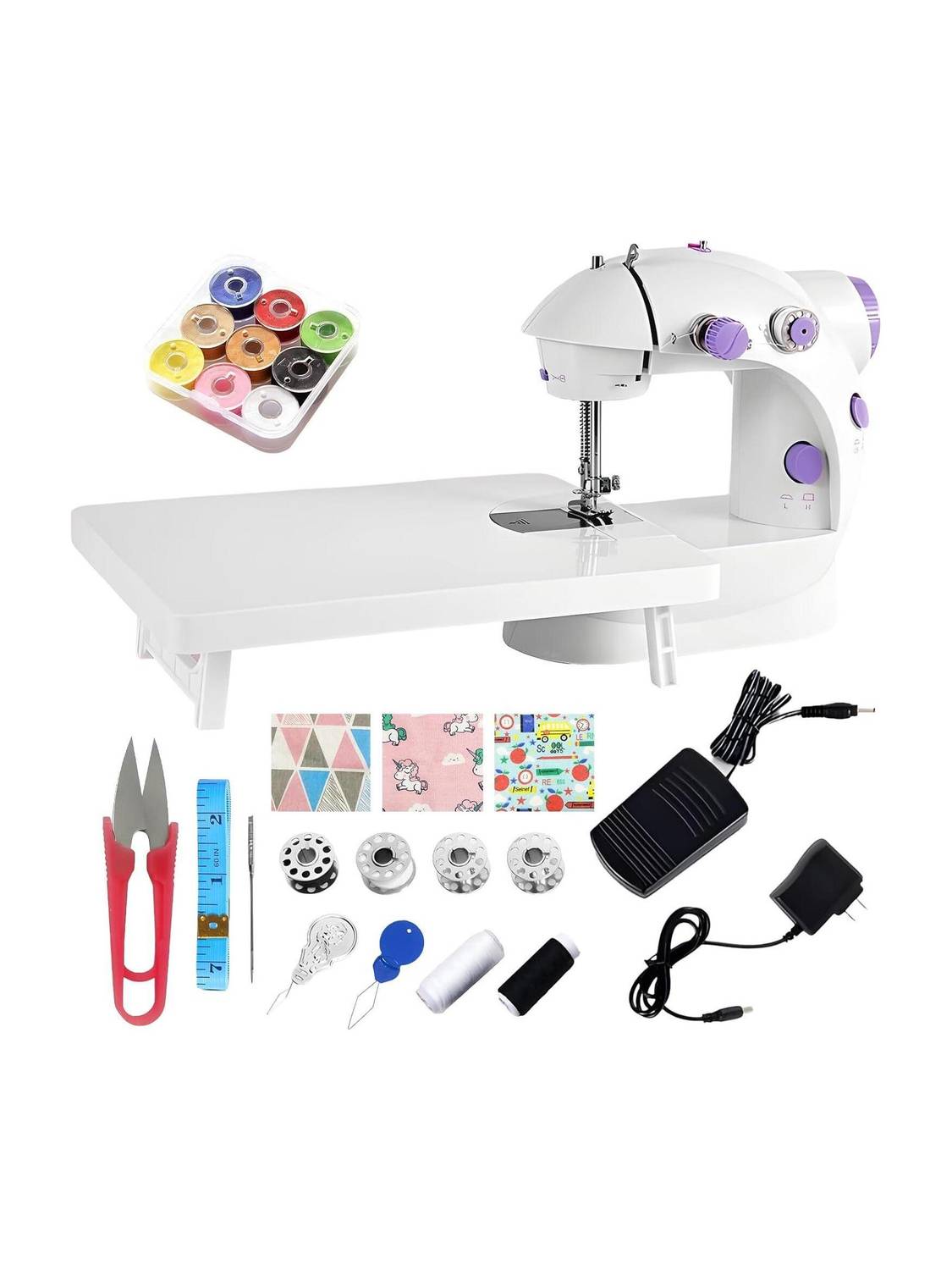 Onshoppy Mini Sewing Machine for Beginners with Color Thread Set & Accessories Kit Electric Sewing Machine 1 built-in stitches 150 SPM White