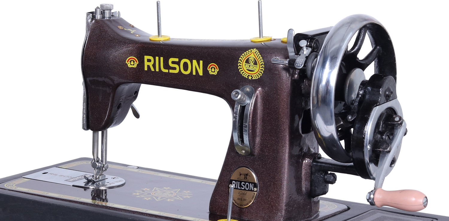 Image of Rilson DOMESTIC DELUXE MODEL SEWING MACHINE WITH WOODEN BASE AND HAND ATTACHMENT Manual Sewing Machine 1 built-in stitches 1800 SPM COPPER