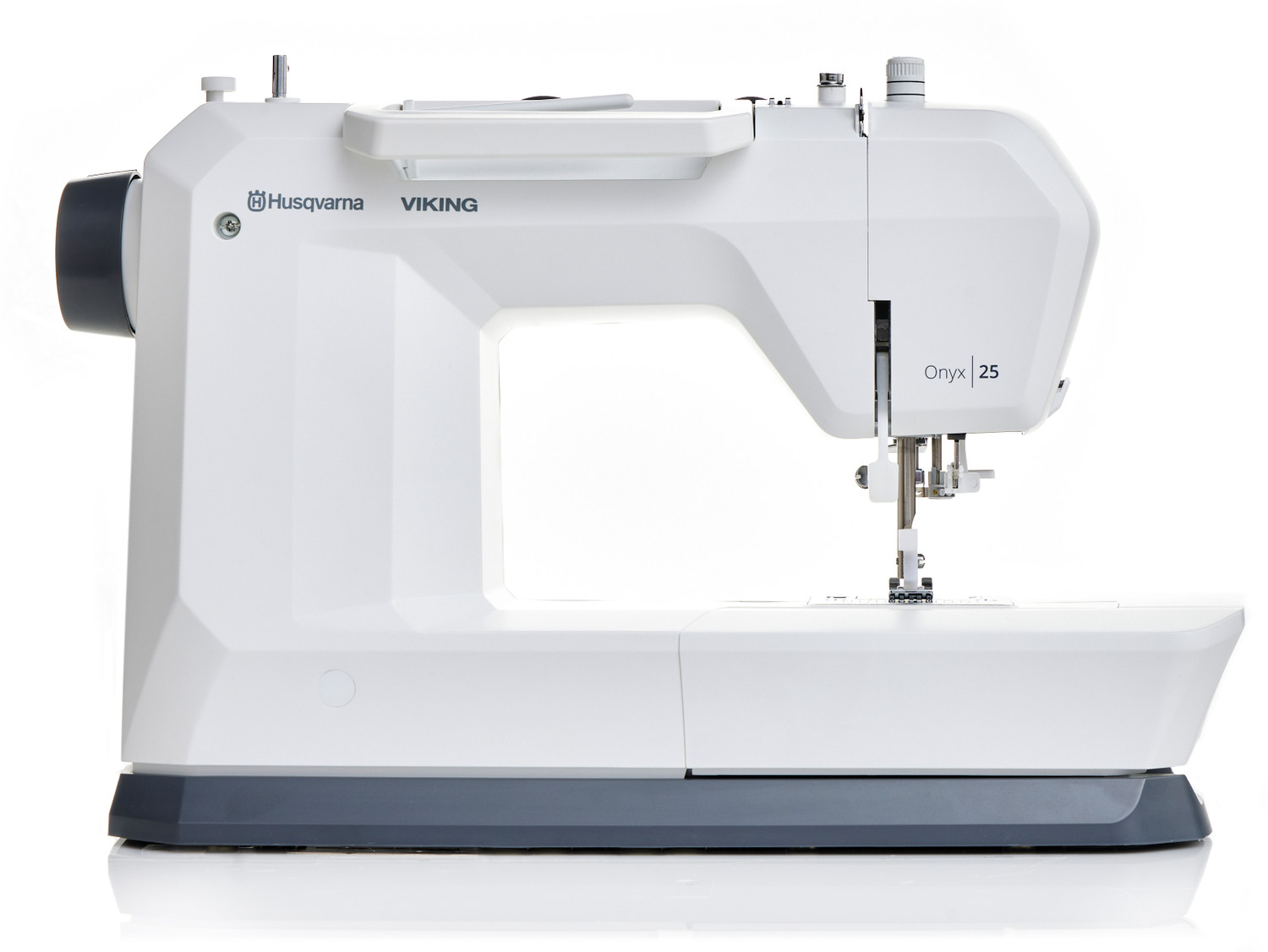 Image of Husqvarna Onyx 25 by Singer Electric Sewing Machine 32 built-in stitches 800 SPM 2 Year Warranty White, Grey