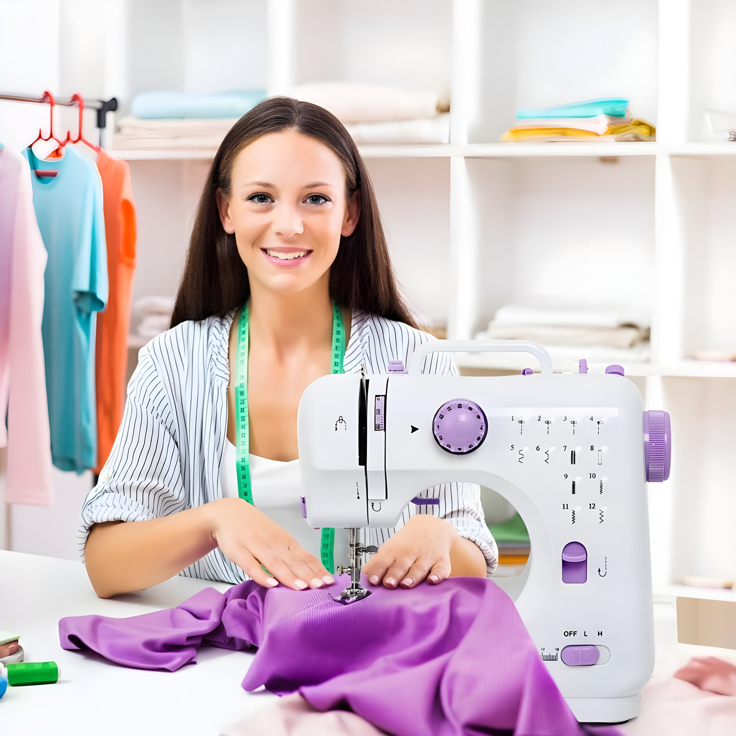 Image of Onshoppy Portable Sewing Machine with 12 Built-in Stitches, Extension Table & Sewing Kit Electric Sewing Machine 2 built-in stitches 500 SPM Purple