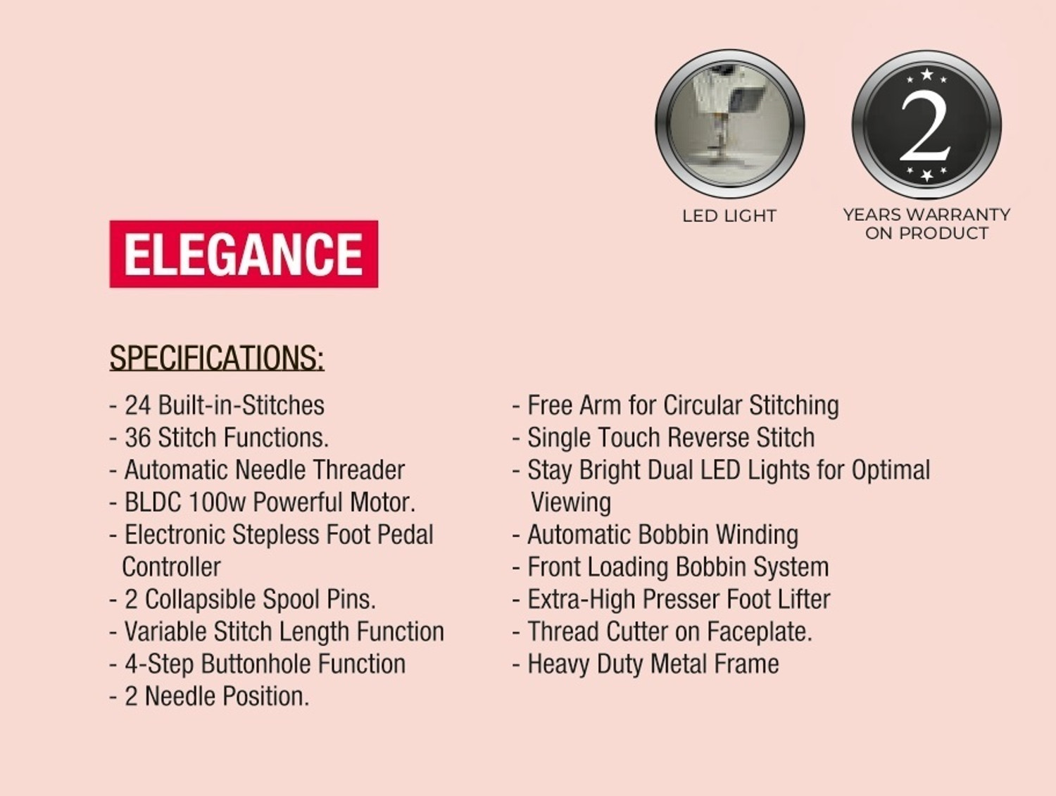 Image of SINGER FM ELEGANCE Electric Sewing Machine 24 built-in stitches 450 SPM 2 Year Warranty White