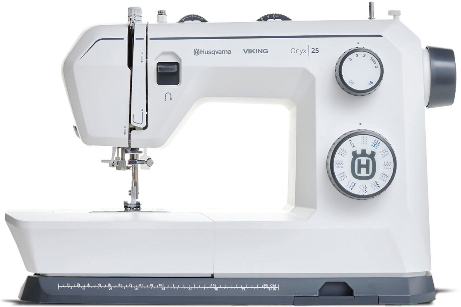Image of Husqvarna Onyx 25 by Singer Electric Sewing Machine 32 built-in stitches 800 SPM 2 Year Warranty White, Grey