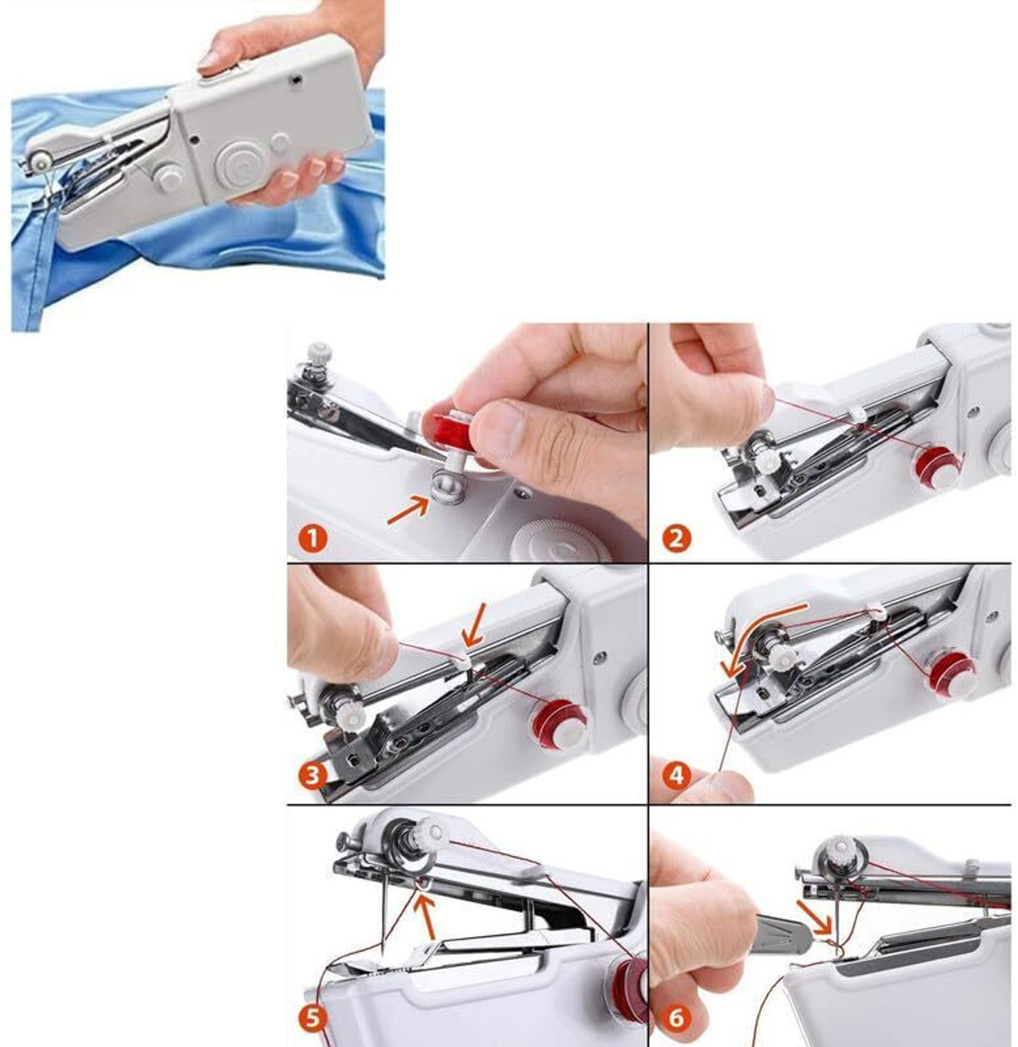 Image of BBD Kitchen Shop Sewing Machine Handy Stitch Electric Mini Portable Cordless Stitching Handheld Embroidery Sewing Machine 1 built-in stitches 100 SPM White