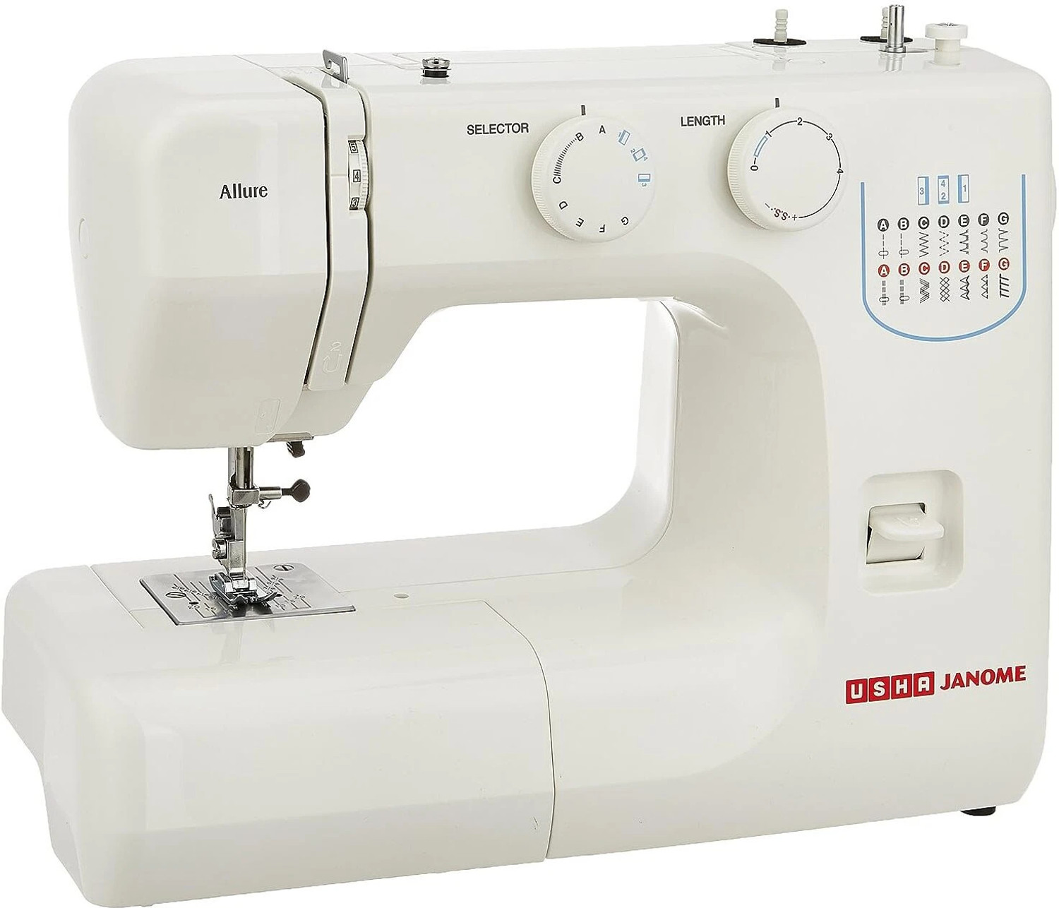 Image of USHA Allure Electric Sewing Machine Electric Sewing Machine 13 built-in stitches 860 SPM White
