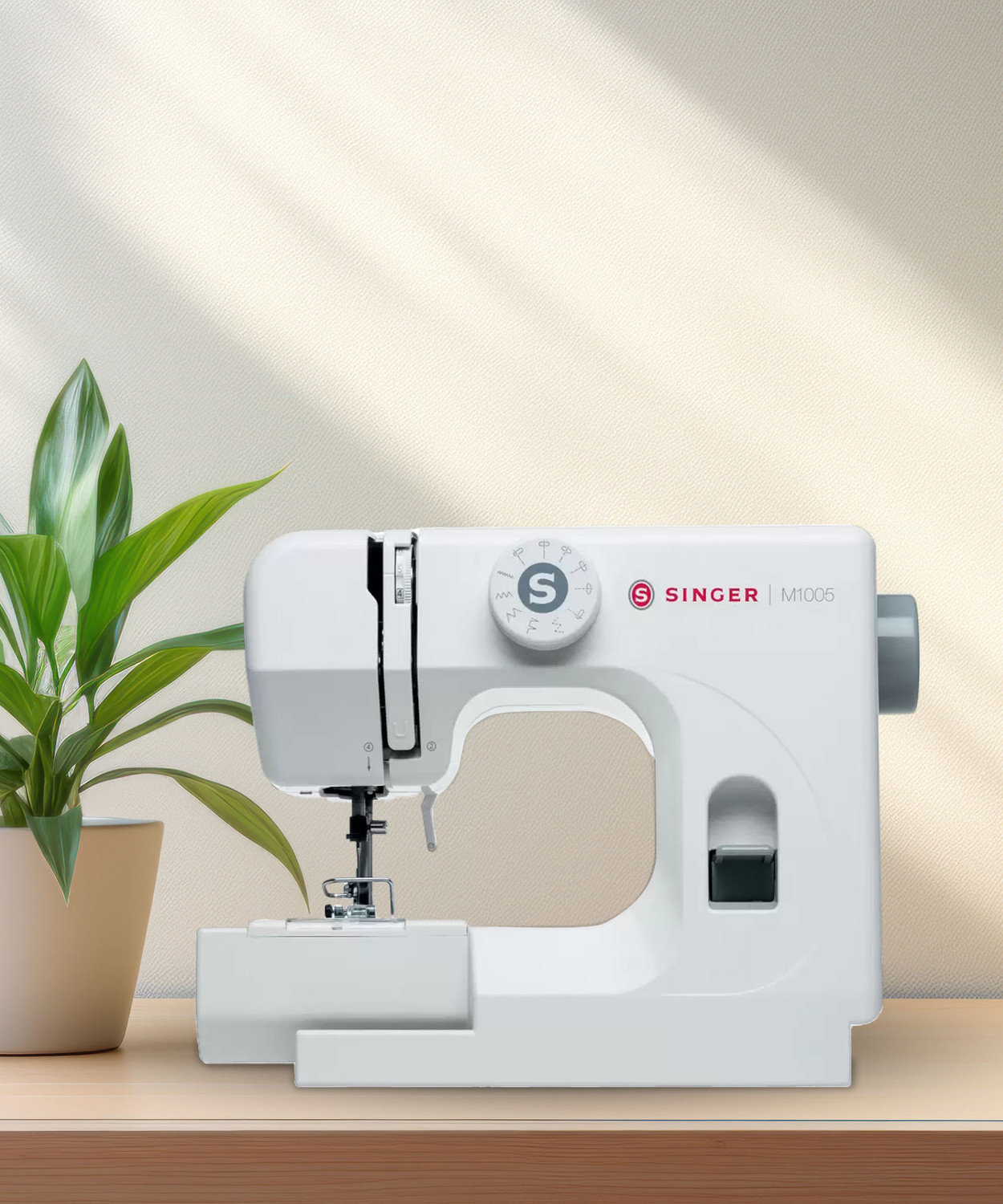 Image of SINGER M1005 Electric Sewing Machine 4 built-in stitches 350 SPM 1 Year Warranty White