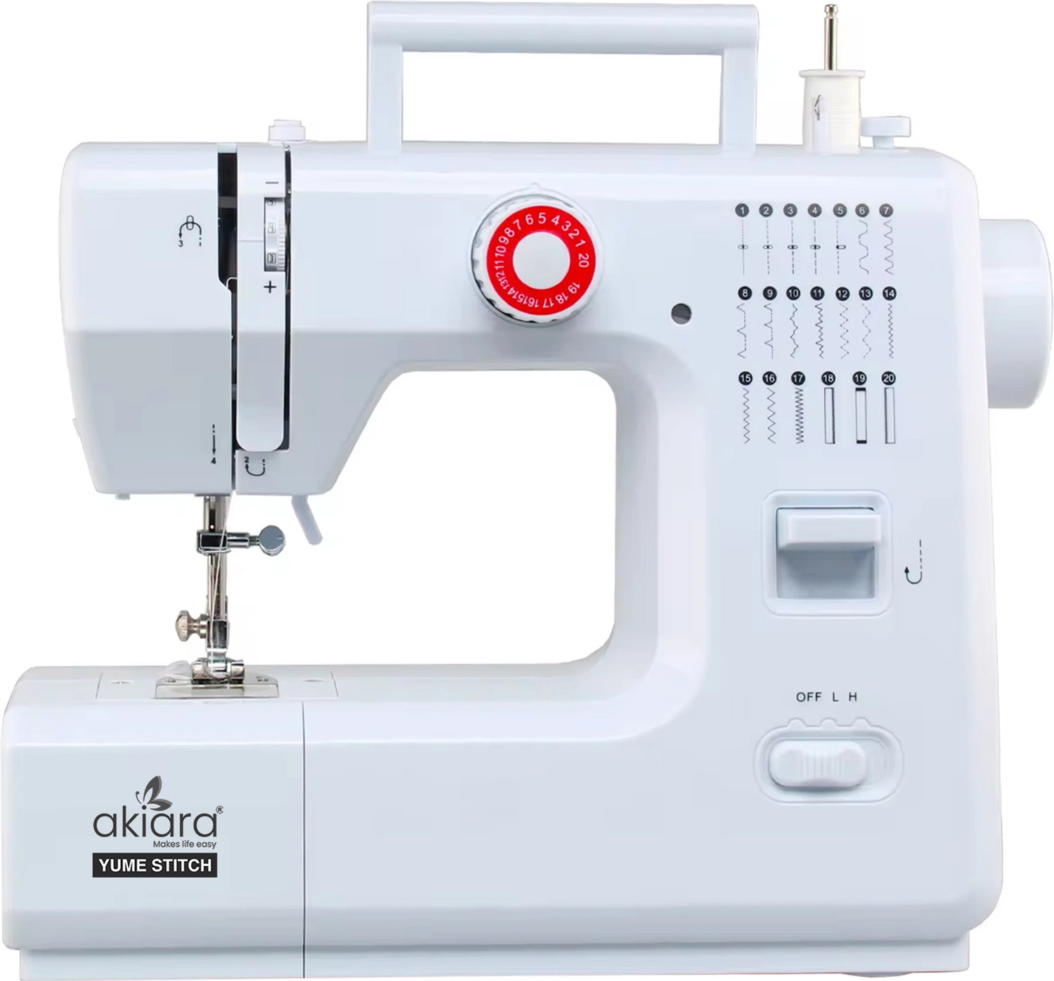 Image of akiara Yume Stitch Electric Sewing Machine Electric Sewing Machine 20 built-in stitches 300 SPM 2 Warranty White