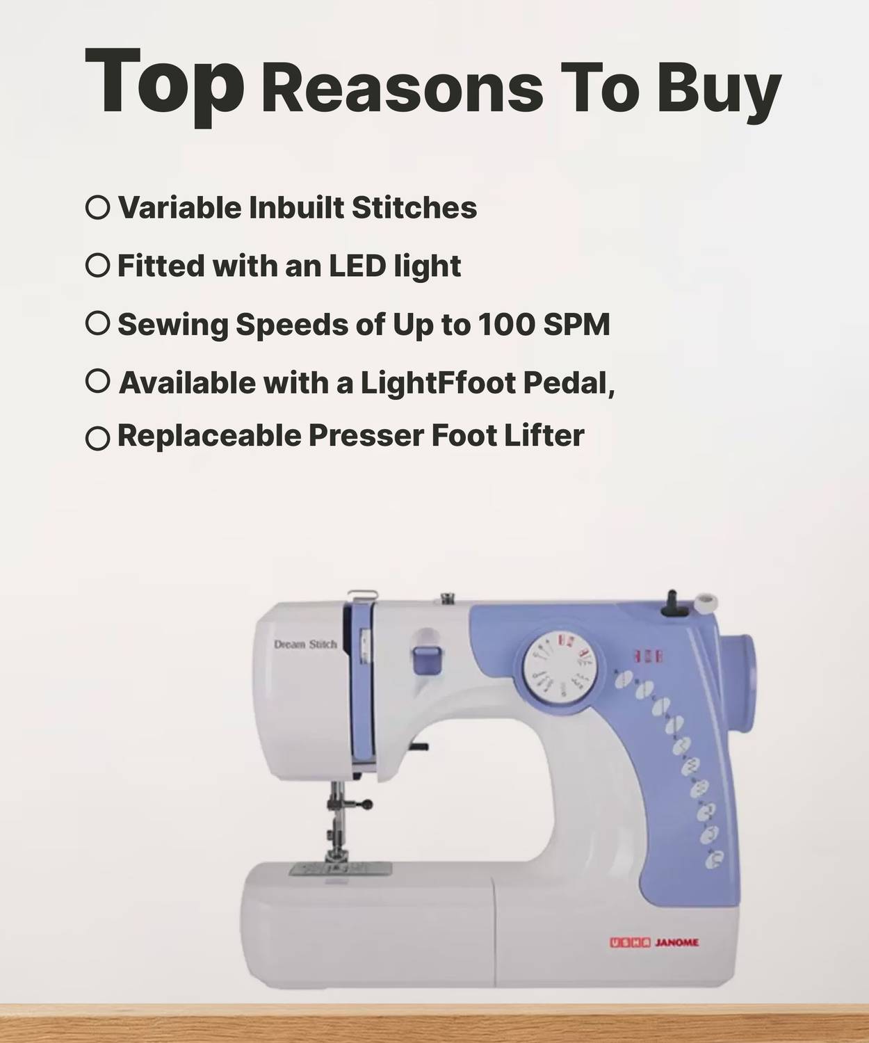 USHA Dream Stitch Electric Sewing Machine 7 Stitches 550 spm White - Image 3