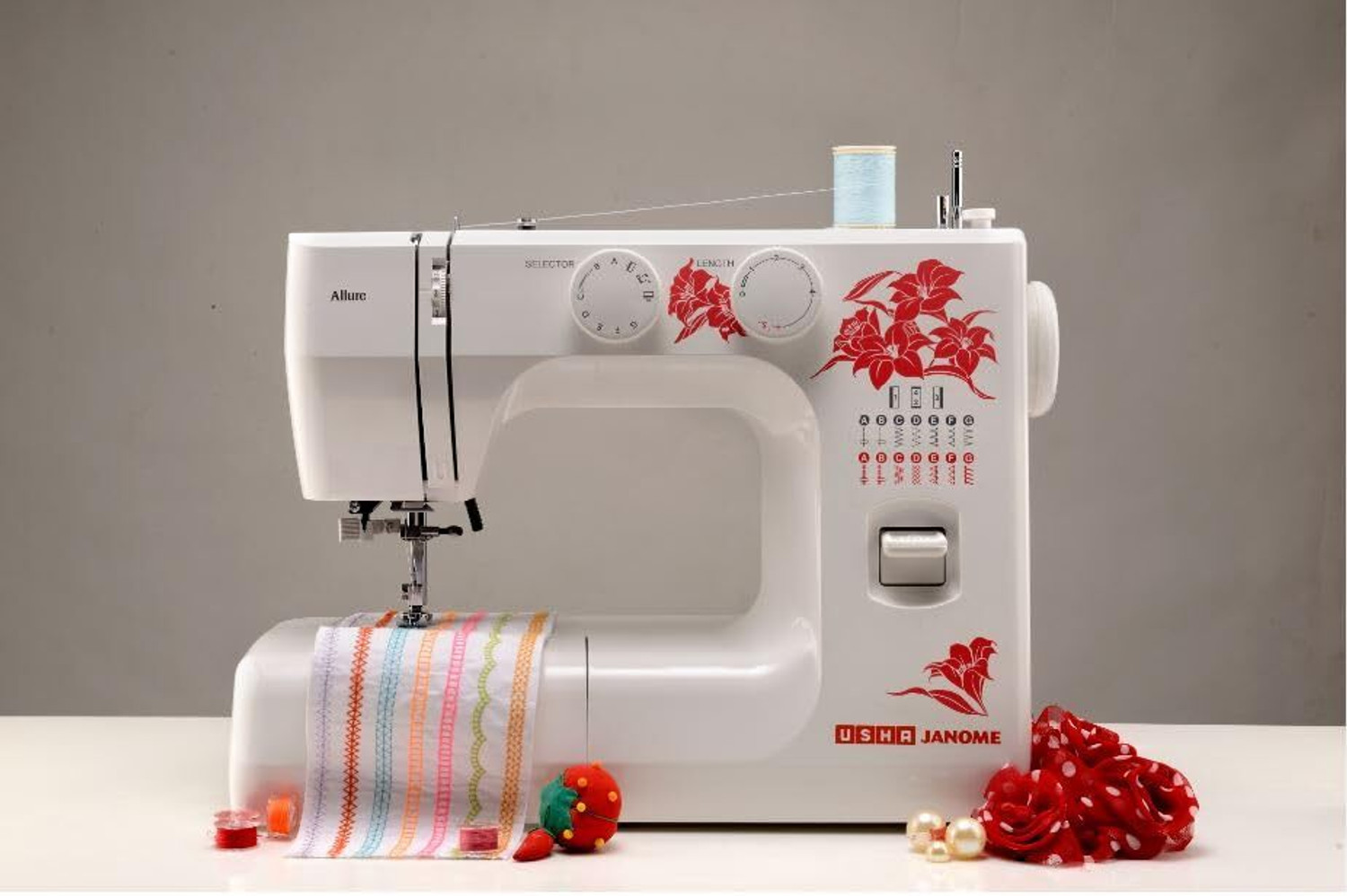 Image of USHA ALLURE DLX AUTOMATIC SEWING MACHINE Electric Sewing Machine 21 built-in stitches 860 SPM White