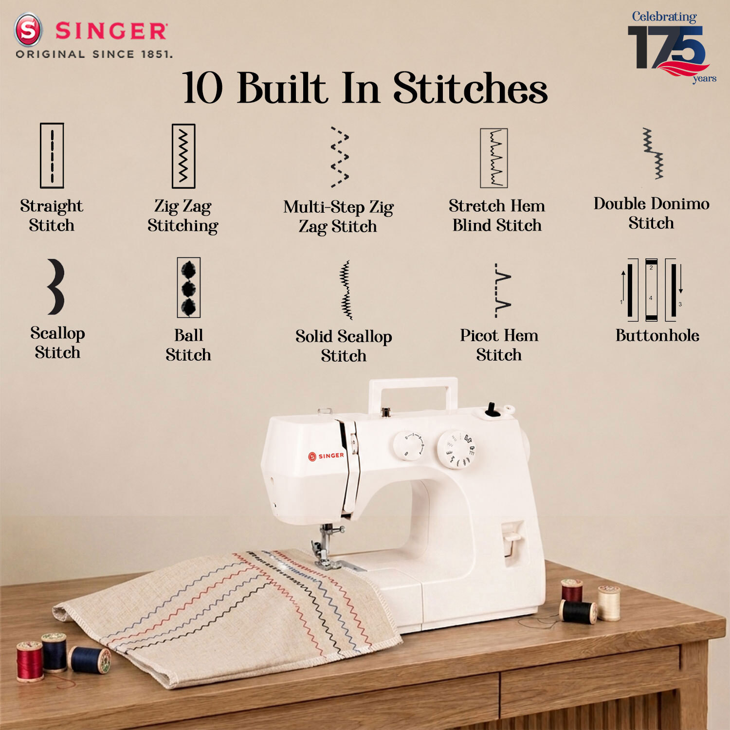 Image of SINGER 1410 Electric Sewing Machine 10 built-in stitches 800 SPM White