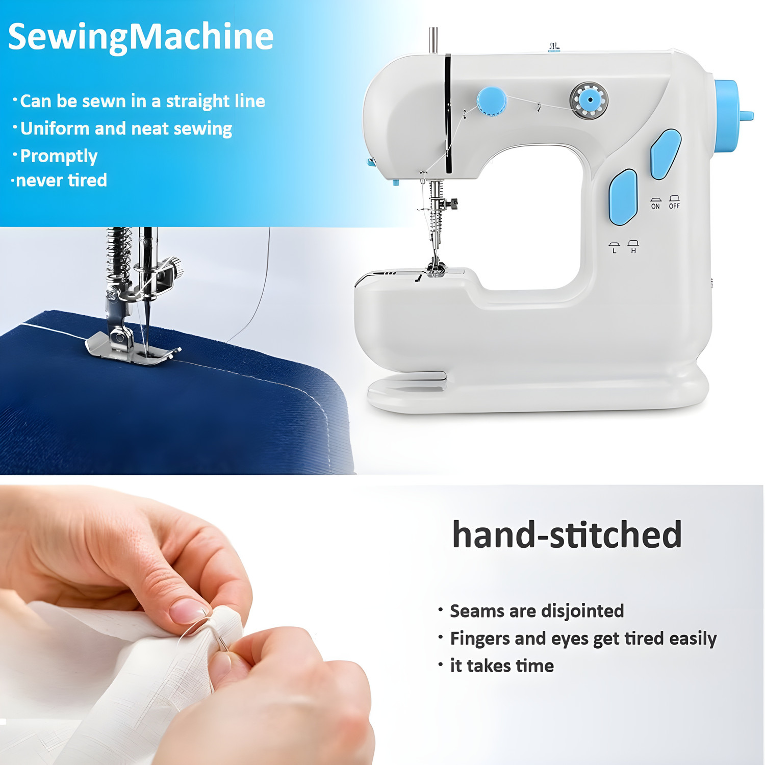 Image of Onshoppy Electric Sewing Machine with LED, Foot Pedal, Extension Table & Sewing Kit Combo Electric Sewing Machine 2 built-in stitches 200 SPM White