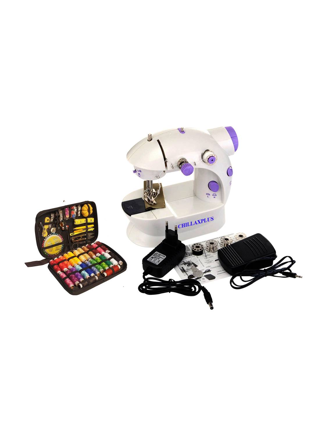 CHILLAXPLUS Silia Machine for Home with 172 pcs Sewing Kit Electric Sewing Machine 1 built-in stitches 100 SPM White, Purple