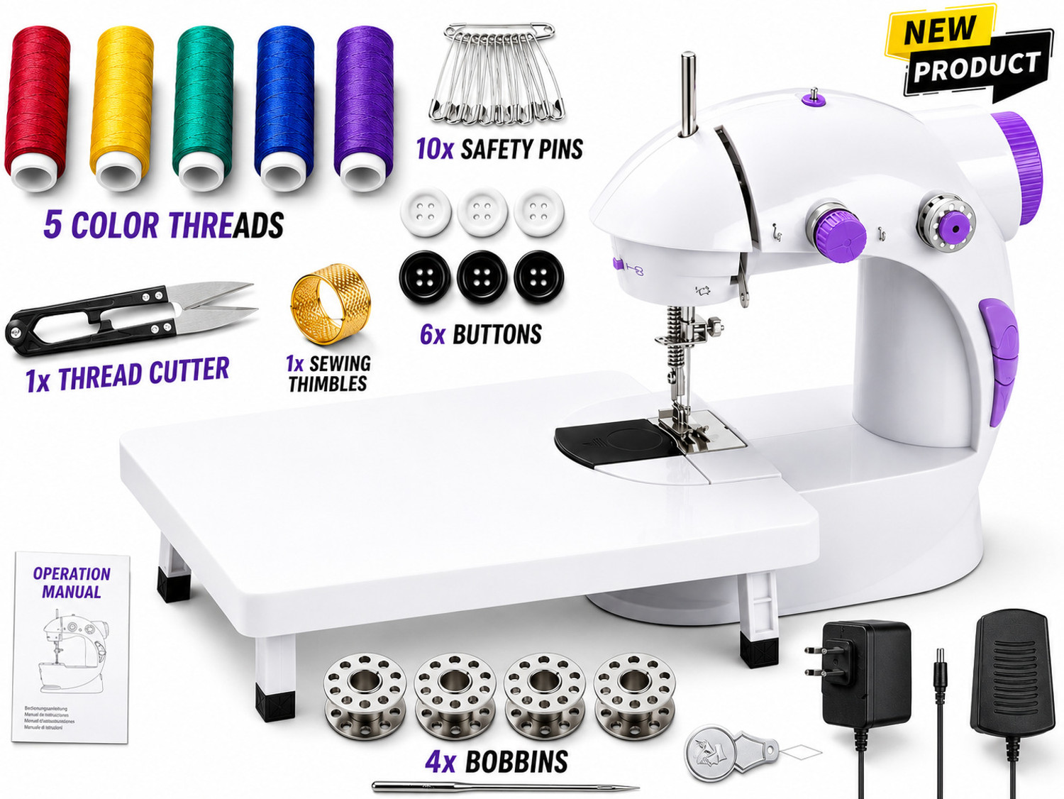 Image of JAXHOM mini sewing machine | silai machine with stand | swing sewing machine |tailoring Electric Sewing Machine 3 built-in stitches 148 SPM Multicolor