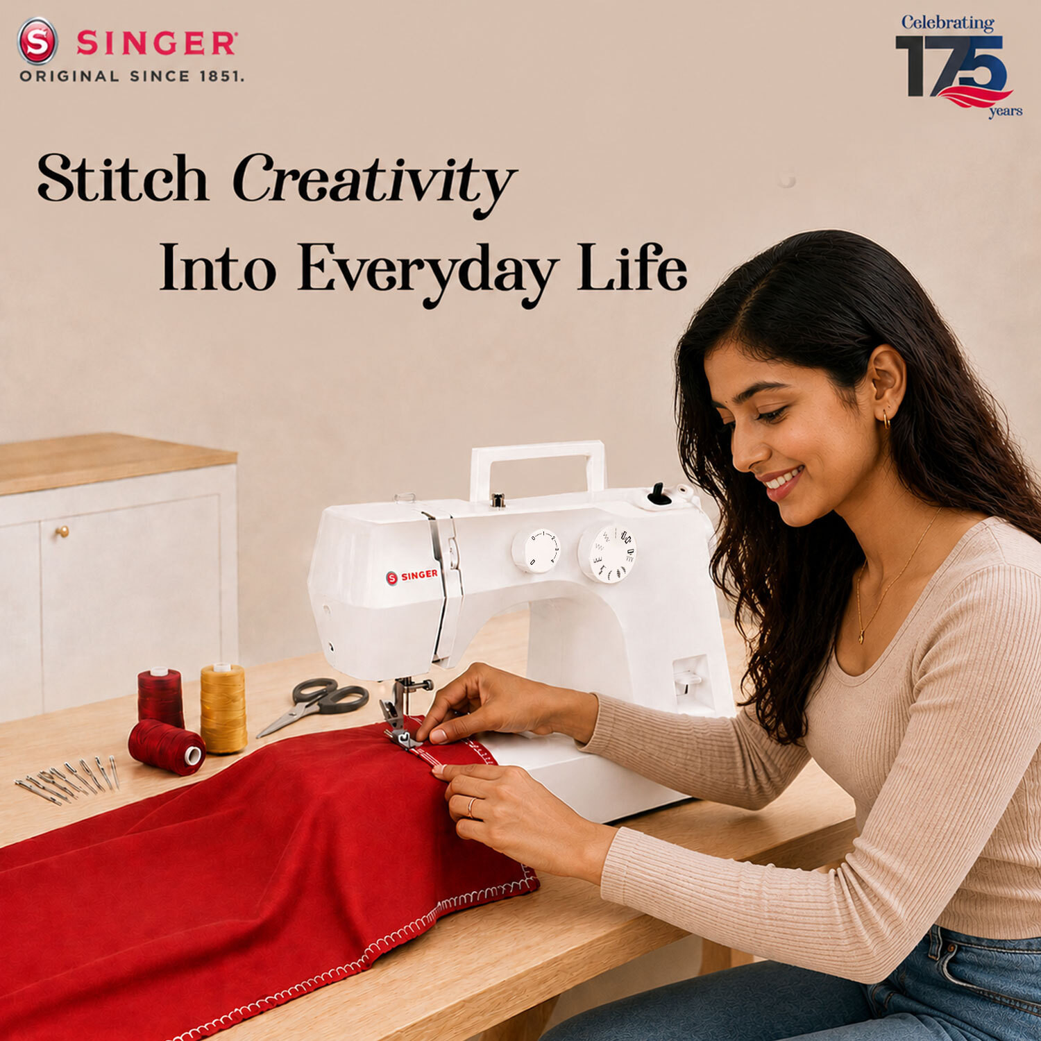 Image of SINGER 1410 Electric Sewing Machine 10 built-in stitches 800 SPM White