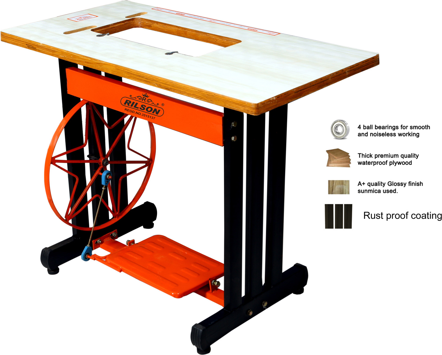 Image of Rilson SPECIAL DOMESTIC STAND TABLE OF SEWING MACHINE WITH BELT Manual Sewing Machine 0 built-in stitches 1600 SPM Black, Orange
