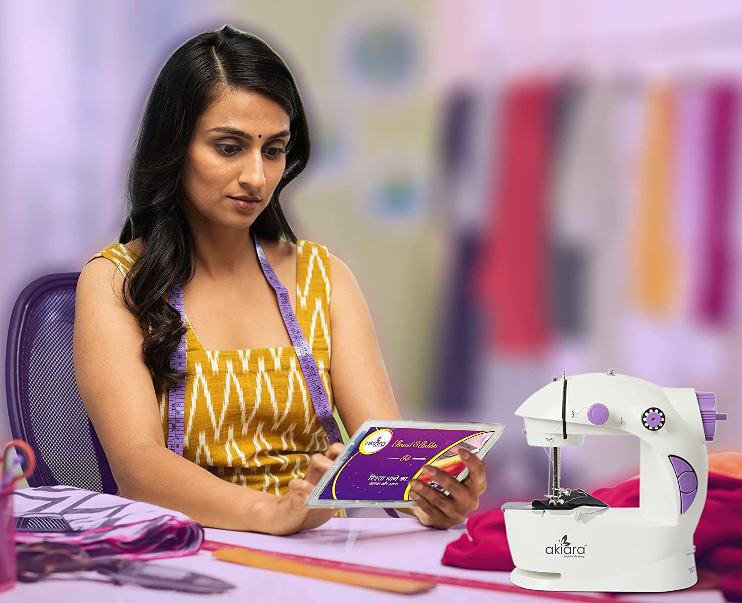 Image of akiara Mini Electric Sewing Machine for Home Use With Sewing Kit Electric Sewing Machine 2 built-in stitches 800 SPM 12 Months Warranty White