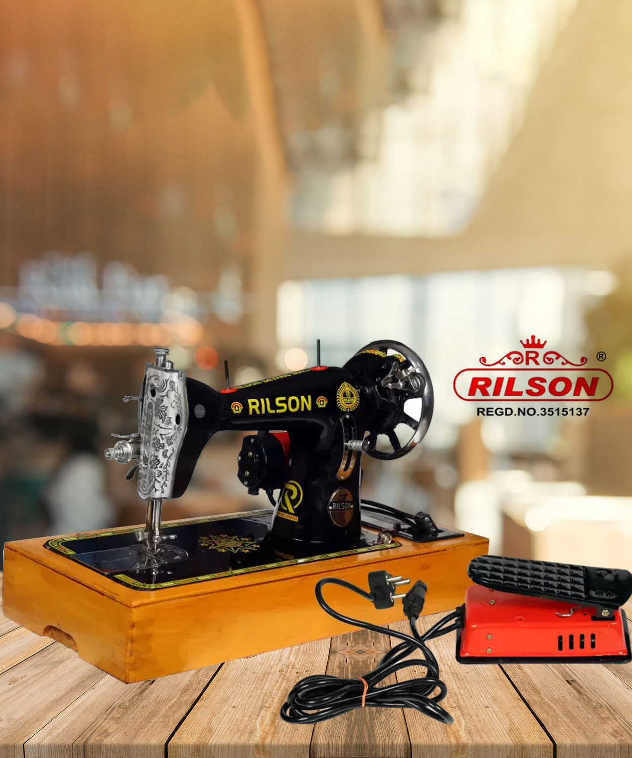 Image of Rilson SPECIAL MOTARIZED DELUXE MODEL SEWING MACHINE WITH BASE AND REGULATOR Electric Sewing Machine 0 built-in stitches 1200 SPM COPPER