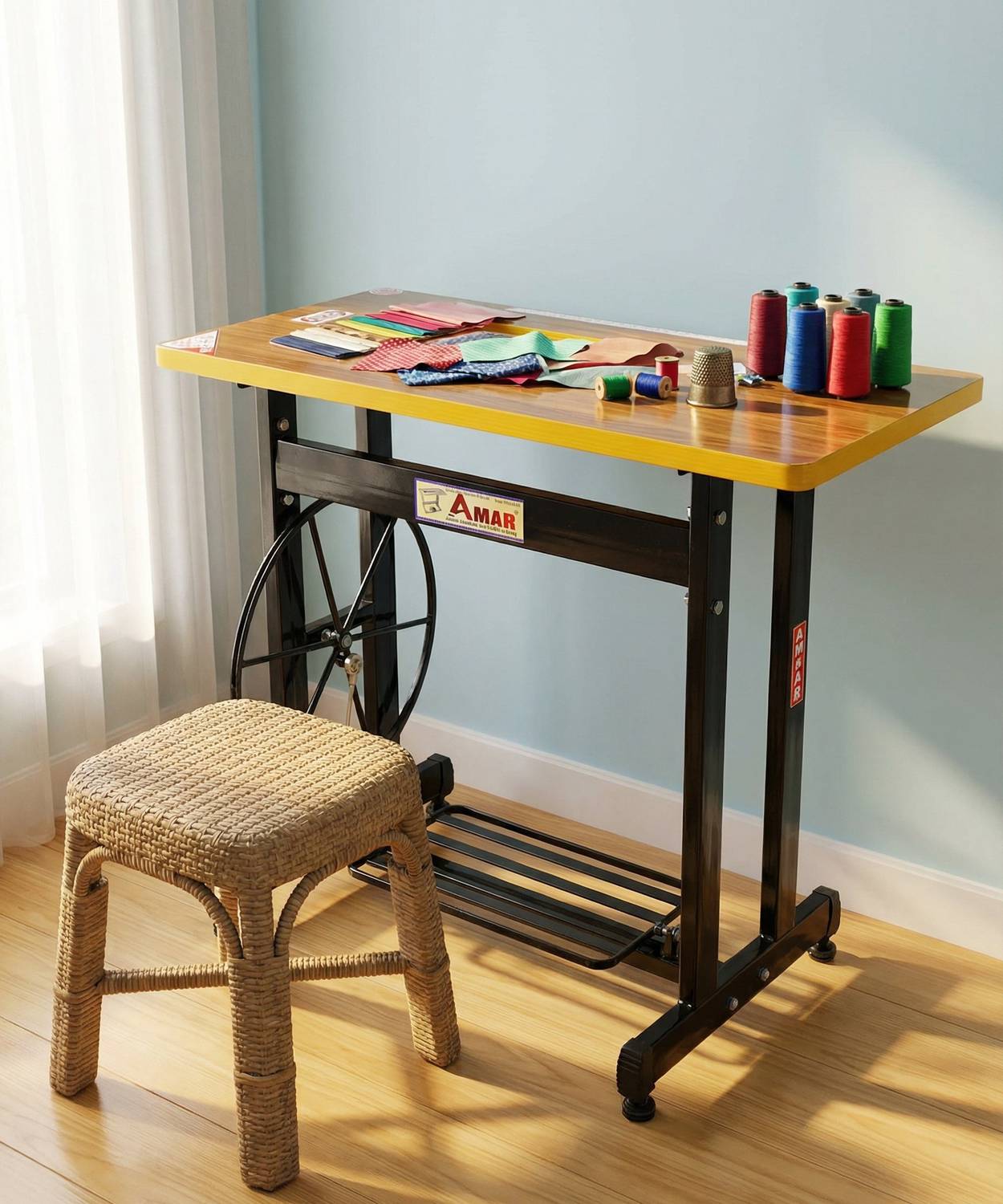 AMAR TA-1/UMBRELLA/BIG SEWING MACHINE BLACK STAND AND TEAKWOOD TABLE Manual Sewing Machine 1 built-in stitches 500 SPM Black, TEAKWOOD