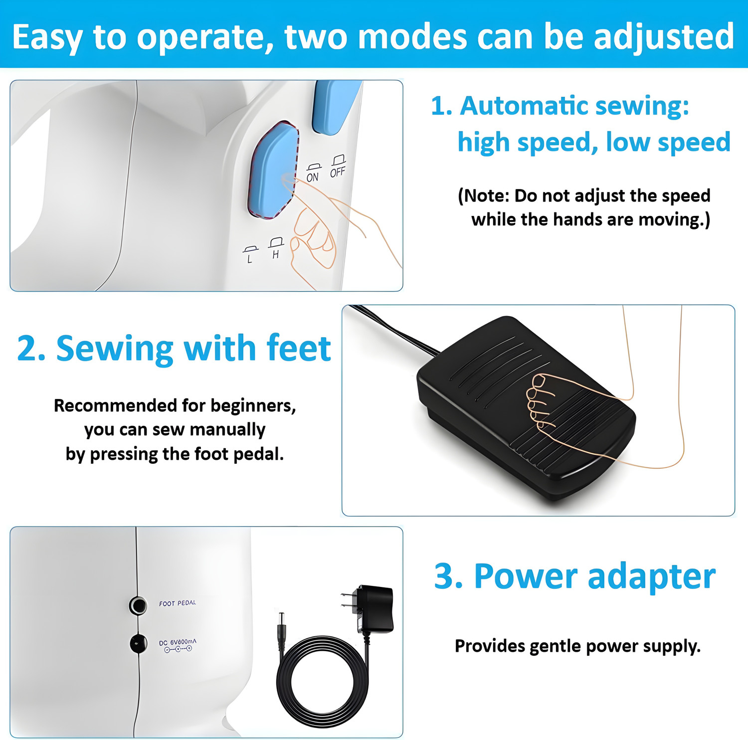 Image of Onshoppy Electric Sewing Machine with LED, Foot Pedal, Extension Table & Sewing Kit Combo Electric Sewing Machine 2 built-in stitches 200 SPM White