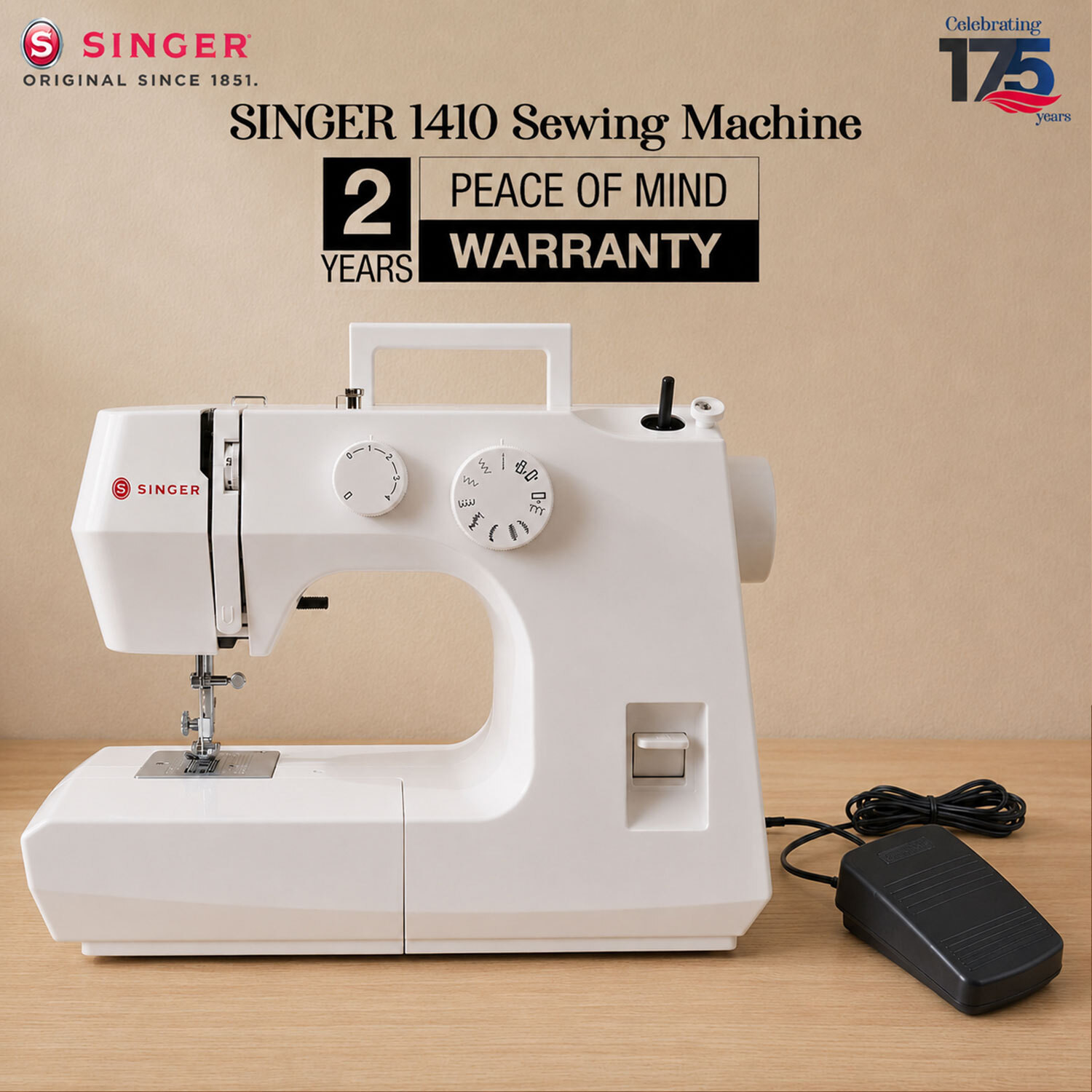 Image of SINGER 1410 Electric Sewing Machine 10 built-in stitches 800 SPM White