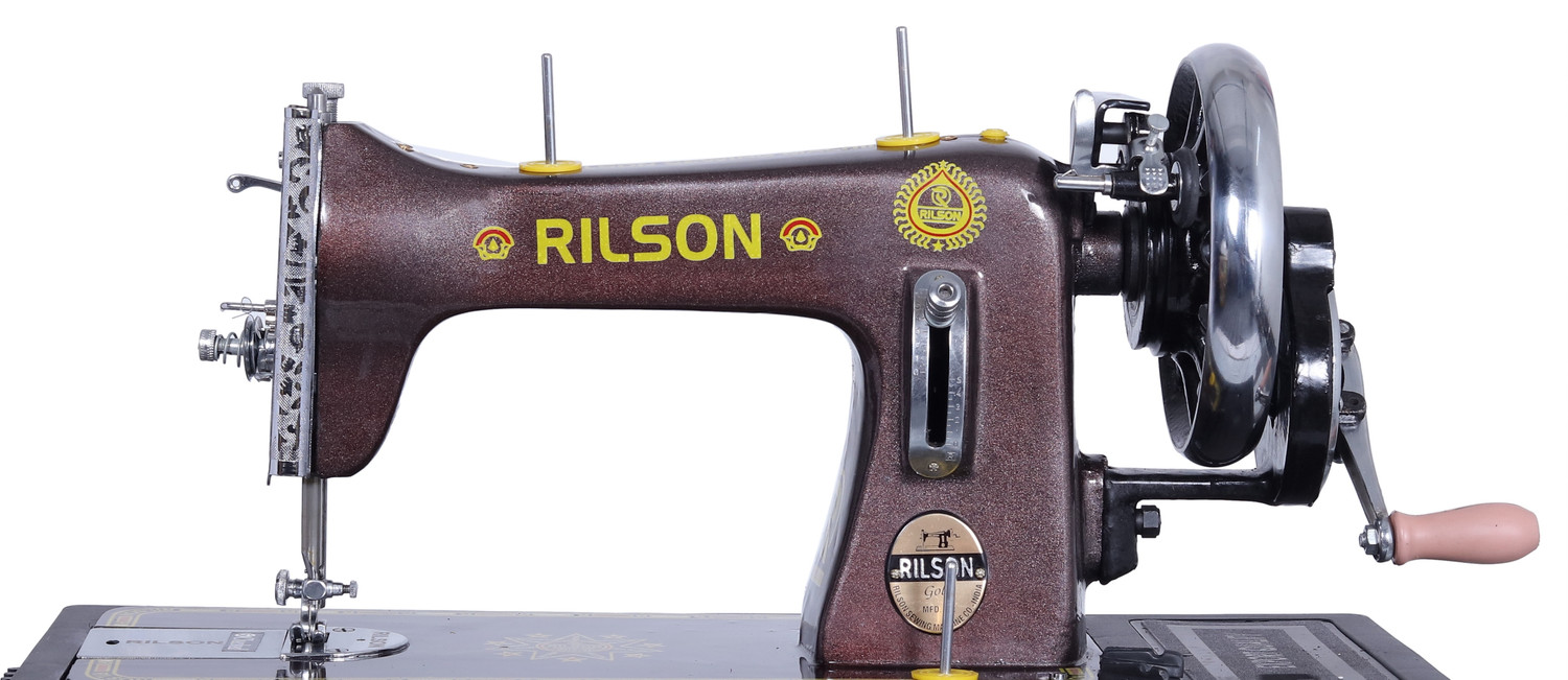 Image of Rilson DOMESTIC DELUXE MODEL SEWING MACHINE WITH WOODEN BASE AND HAND ATTACHMENT Manual Sewing Machine 1 built-in stitches 1800 SPM COPPER