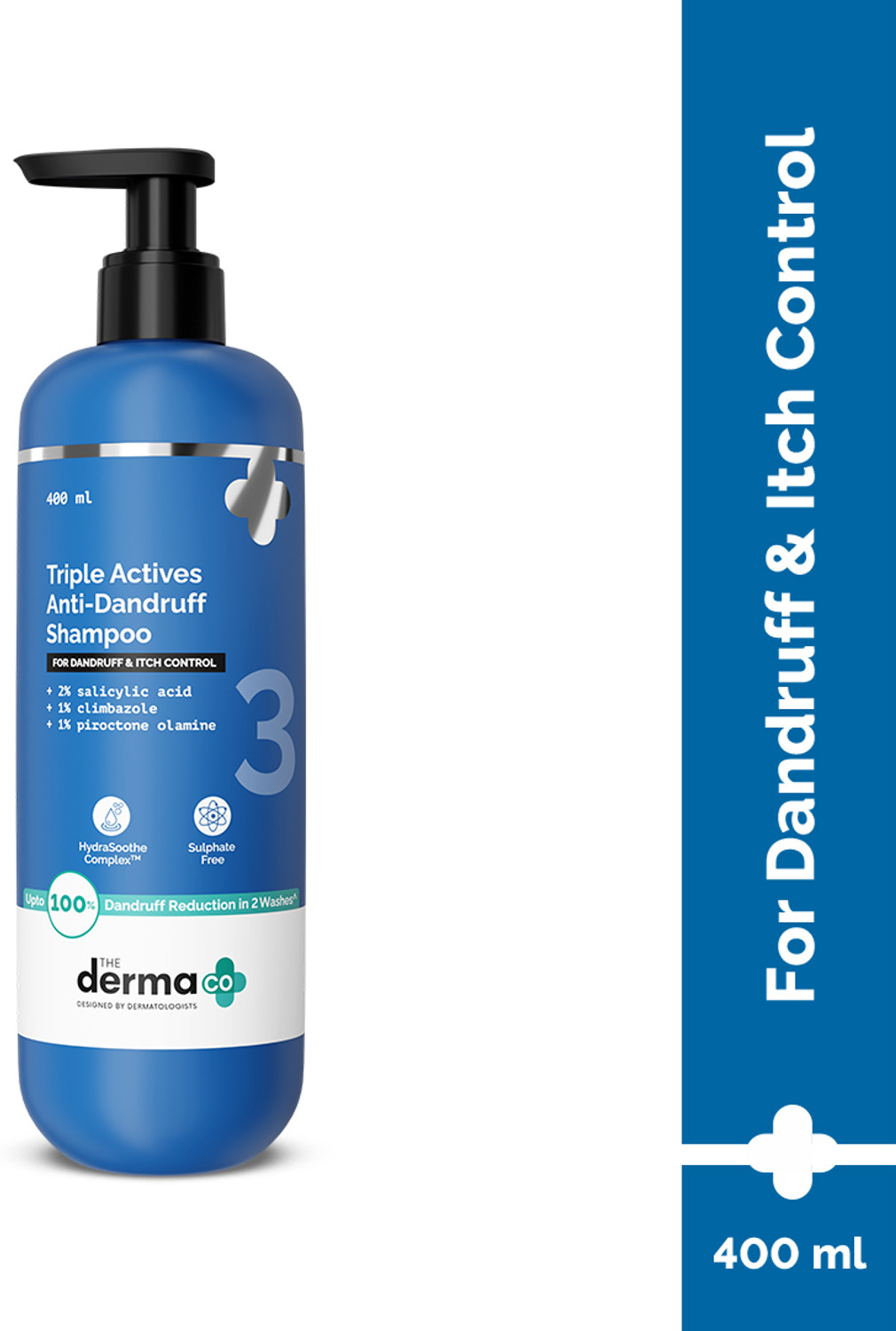 Image of The Derma Co Triple Actives Anti-Dandruff Shampoo Power of 3 Actives | Kills 99%* Dandruff