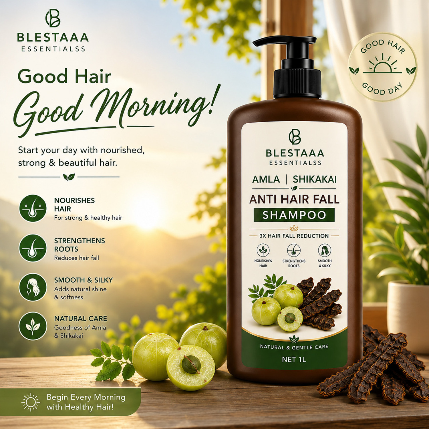 Image of blestaaa essentialss Amla Shikakai Anti Hair Fall Shampoo for Scalp Nourishment and Breakage Care