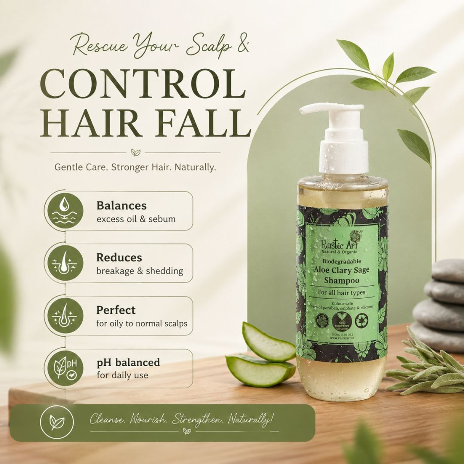 Image of RUSTIC ART Aloe Clary Sage Shampoo 210 g (pack of 2) - 420g