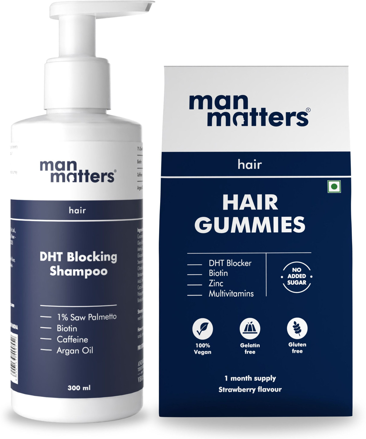 Image of Man Matters Anti Hair Fall DHT Blocking Shampoo (300ml) & Biotin Hair Gummies (30N) No Sugar