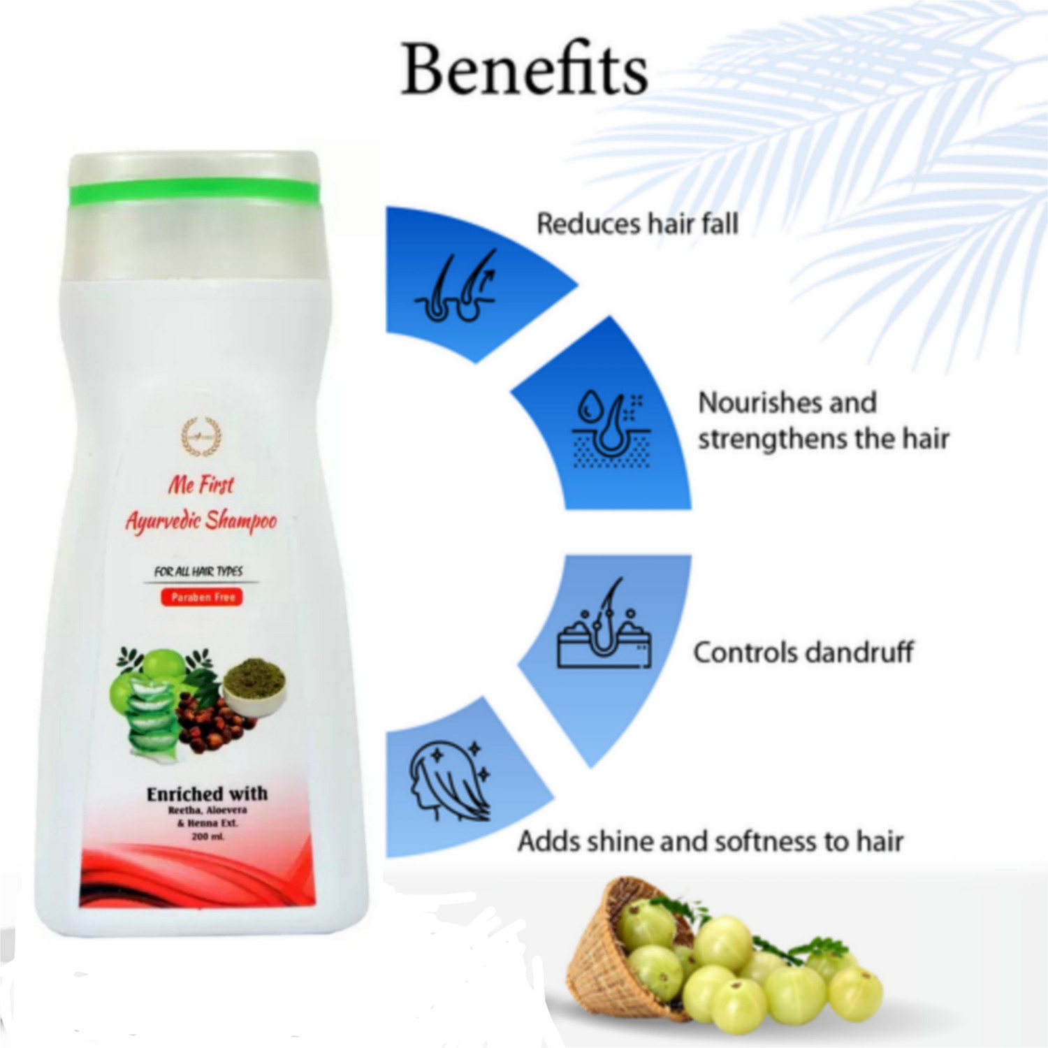 Image of ME FIRST Amla Reetha Shikakai & Aloevera Shampoo For Hair fall control and Damage Repair, Fast Hair Growth, Healthy Scalp, Removes Dandruff & Lice ( 200ML x 4 )