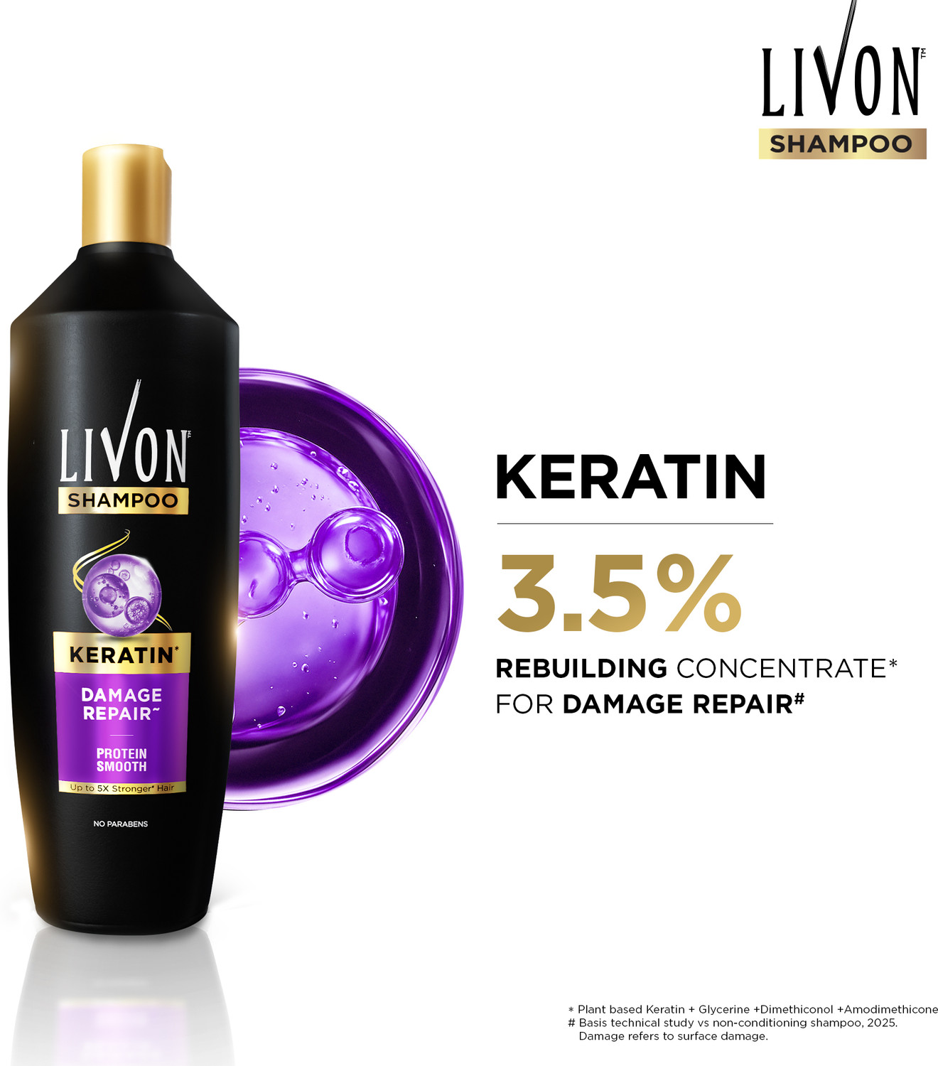 Image of LIVON Keratin Shampoo | Repairs Damaged Hair | Smooth & 5x Stronger Hair | No Parabens