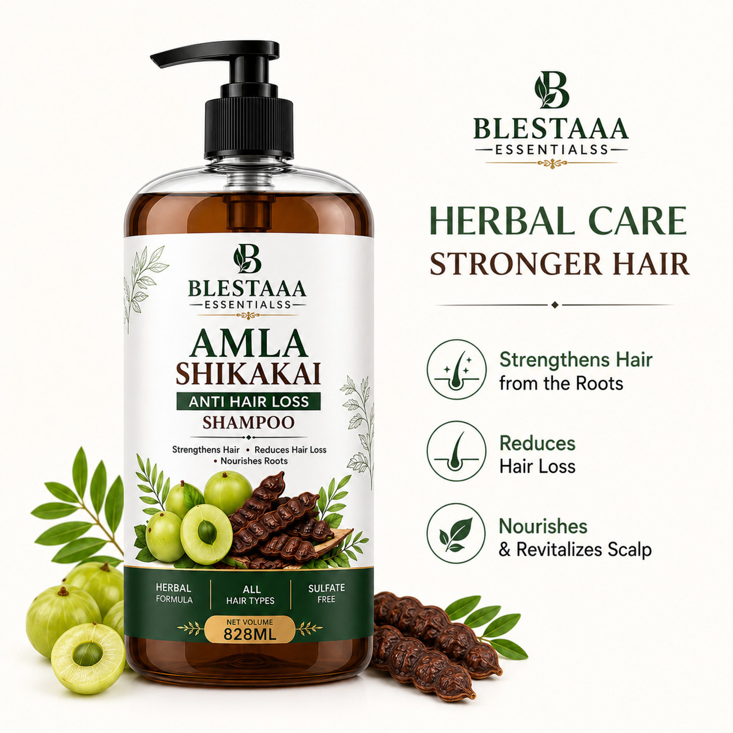Image of blestaaa essentialss Herbal Amla Aritha & Shikakai Shampoo with Conditioner for Hair Care