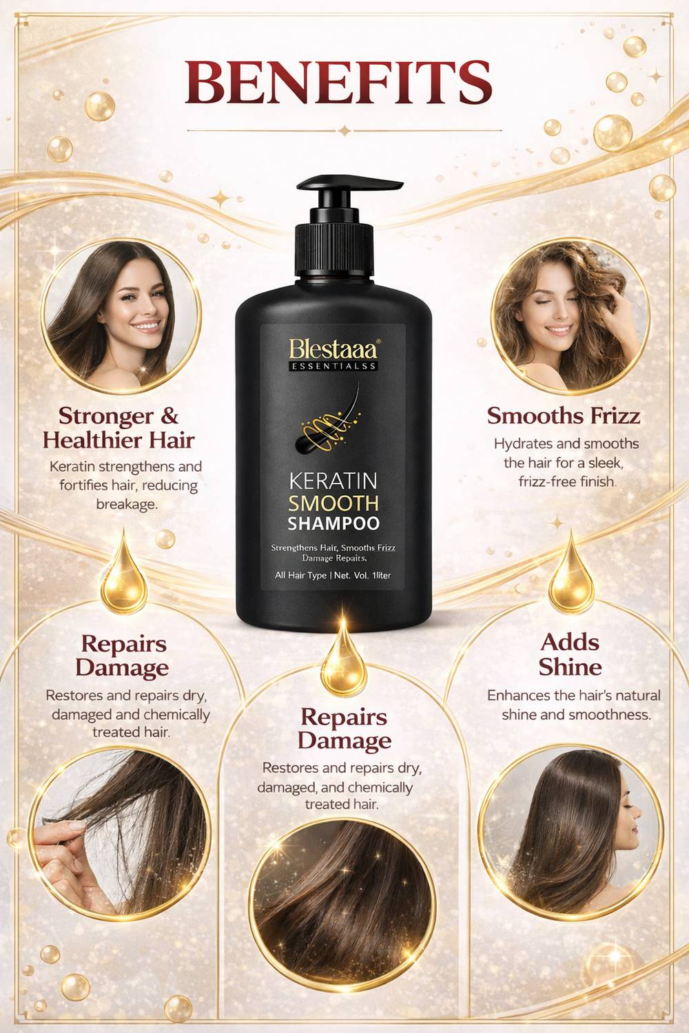 blestaaa essentialss Keratin Shampoo for Smooth, Strong, and Frizz