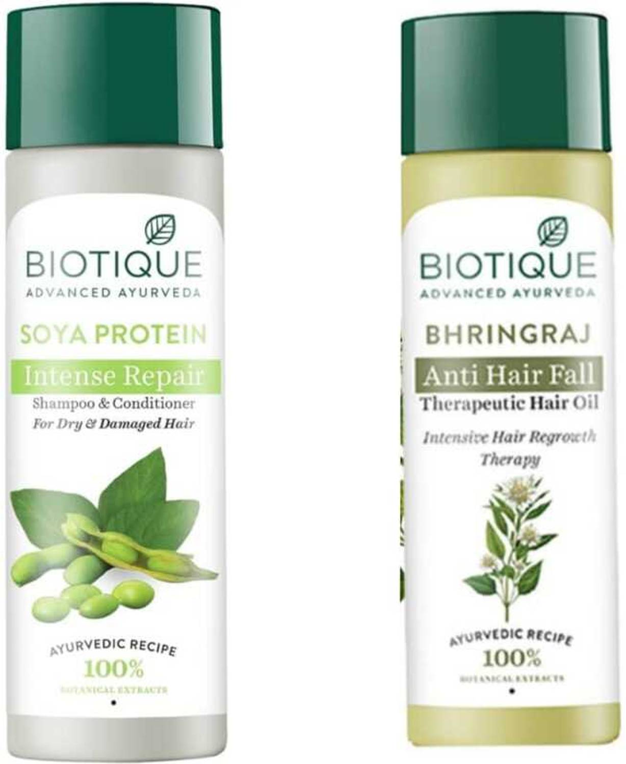 BIOTIQUE SOYA PROTEIN SHAMPOO 120ML & BHRINGRAJ HAIR OIL 120ML (INTENSIVE HAIR THREAPY)